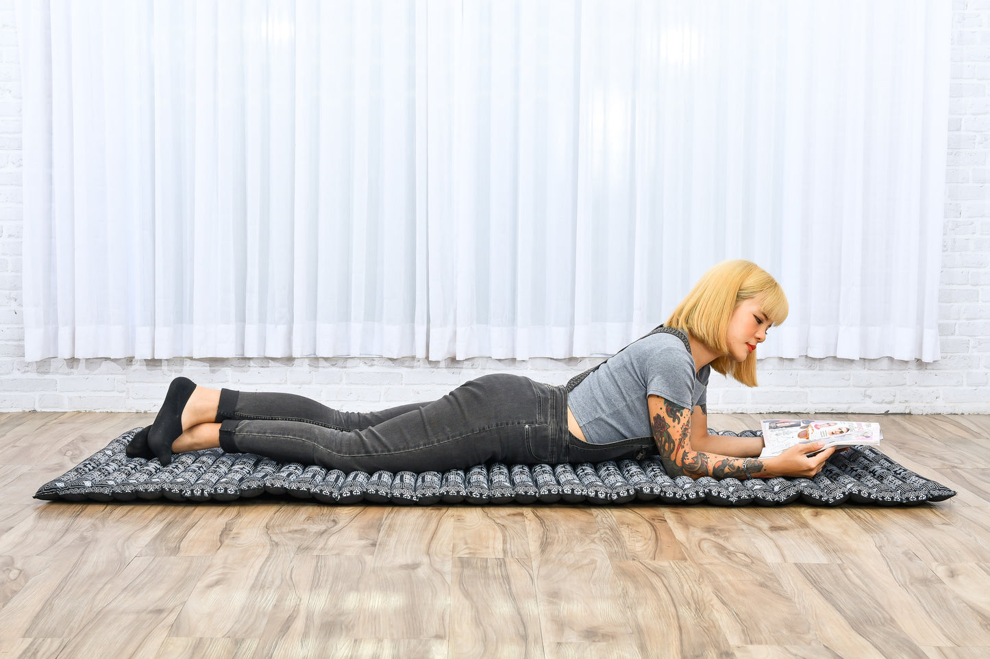 Kapok Roll-Up Mattress – Foldable Sleeping & Relax Mat with Cotton Cover for Home & Outdoor Use, Cbt4 - Black, M: 75x28