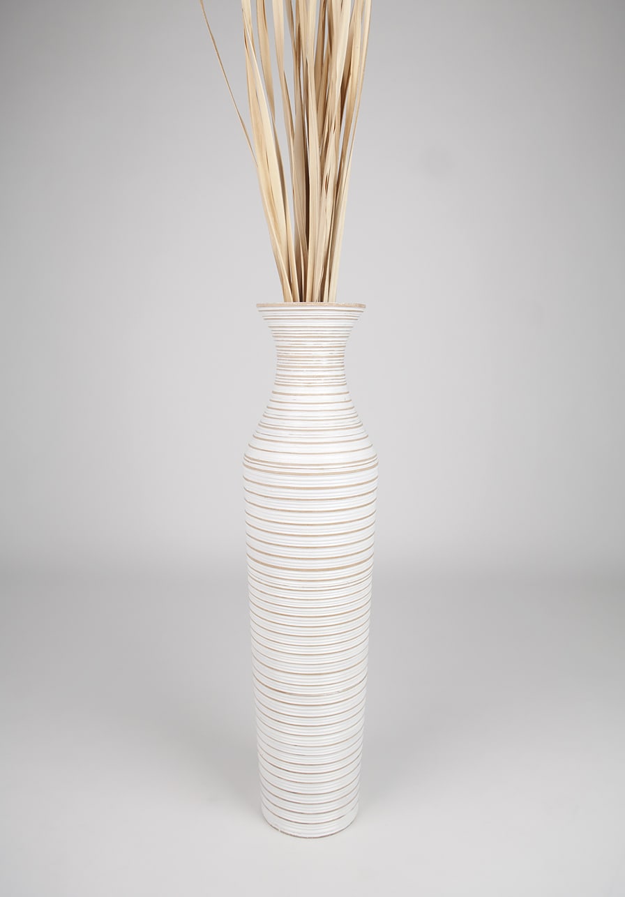 Large Mango Wood Floor Vase – Handcrafted Decorative Highlight from Thailand, white wash, 26 inches