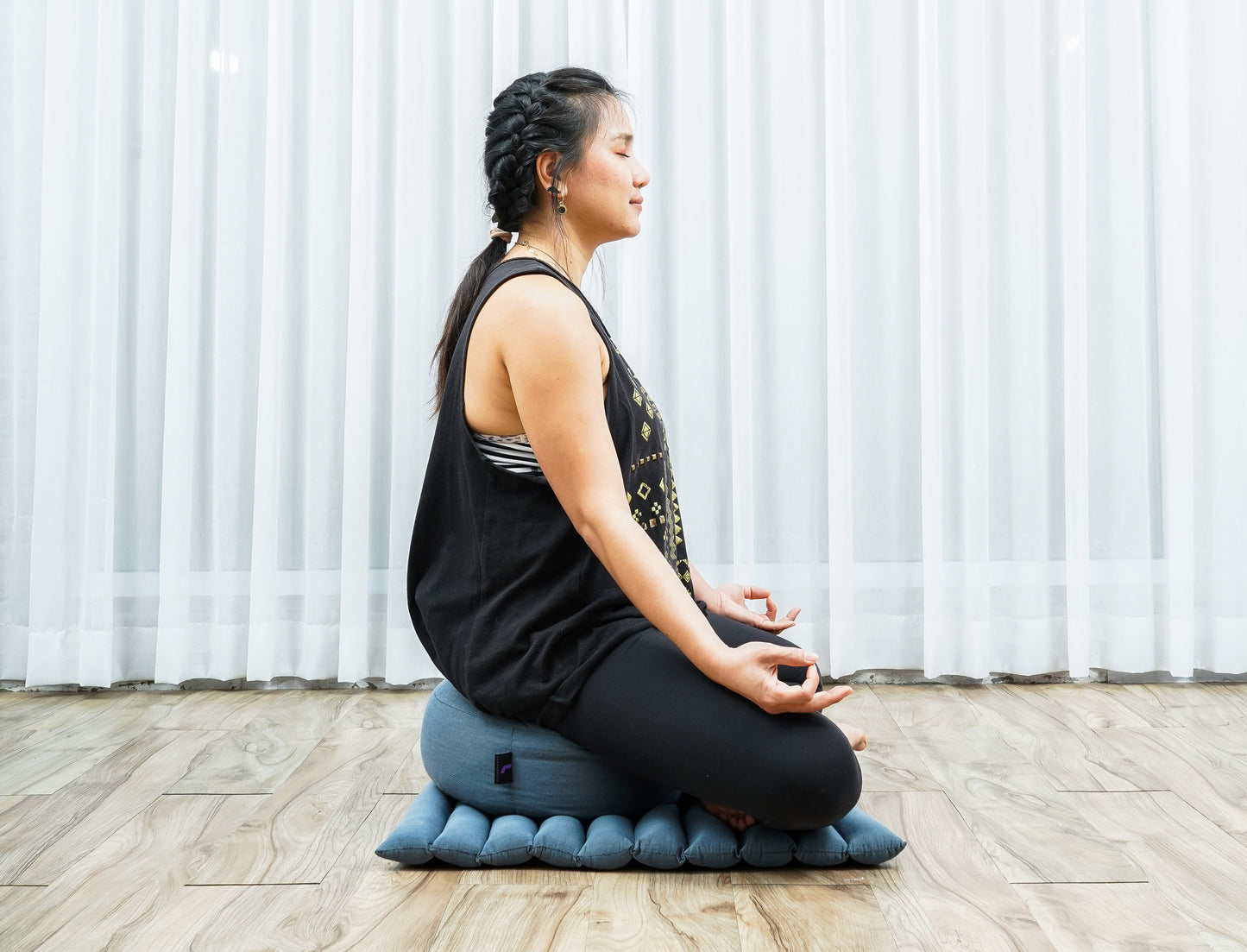 Compact Meditation Cushion Set Made of Kapok – Small Zabuton & Zafu with Cotton Cover, Cl13 - Grey