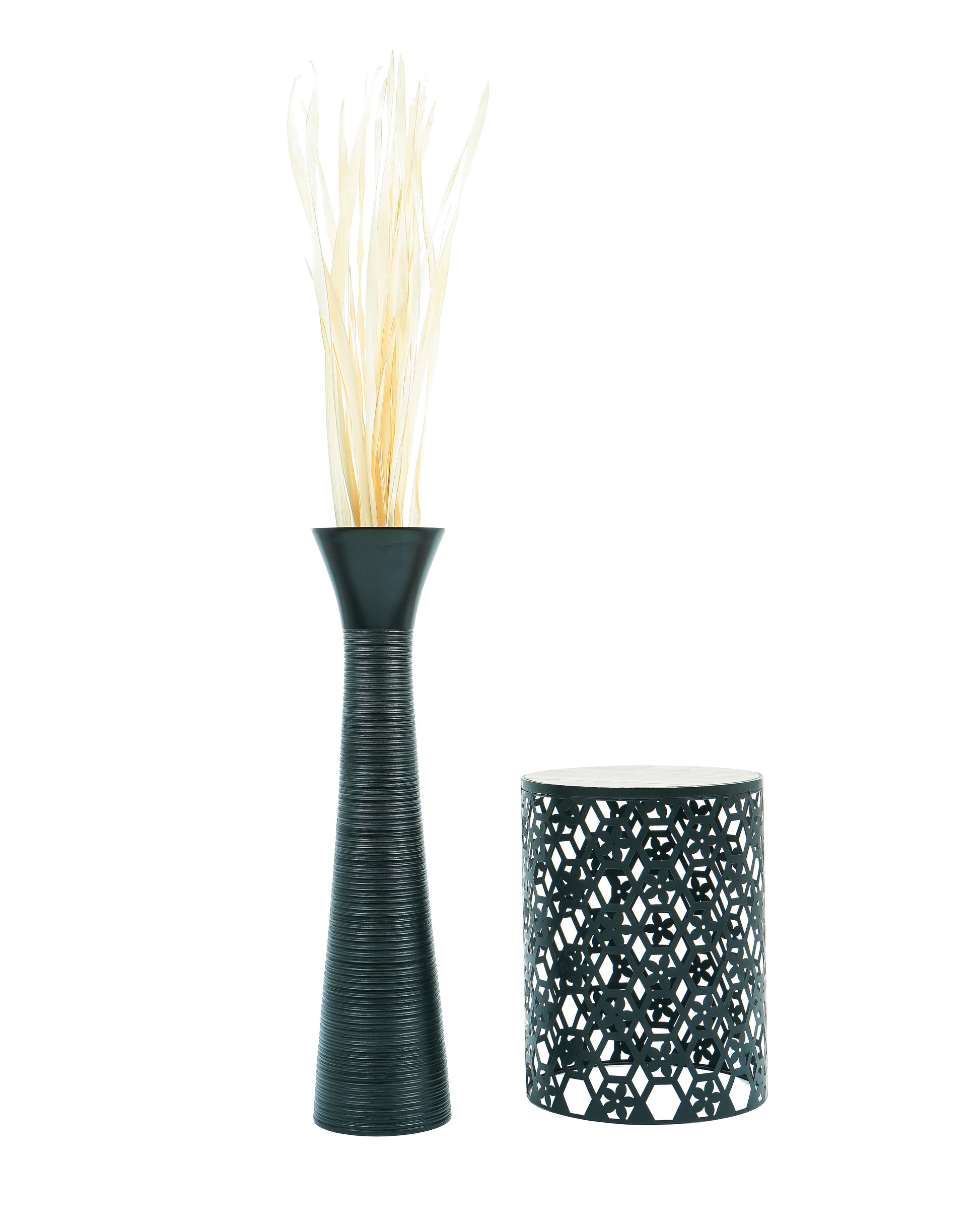 Large Mango Wood Floor Vase – Handcrafted Decorative Highlight from Thailand, black, 34 inches