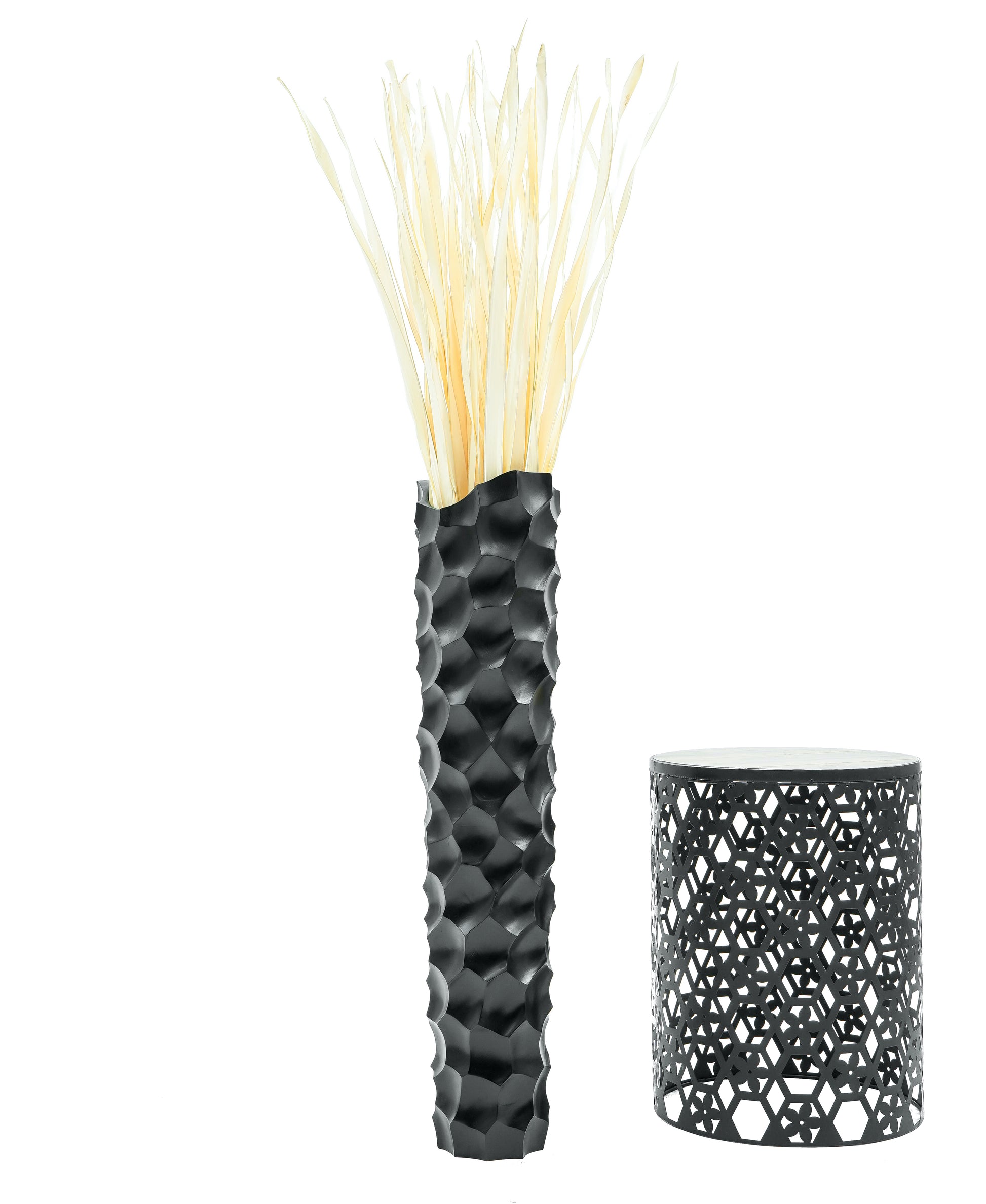 Large Mango Wood Floor Vase – Handcrafted Decorative Highlight from Thailand, black, 34 inches