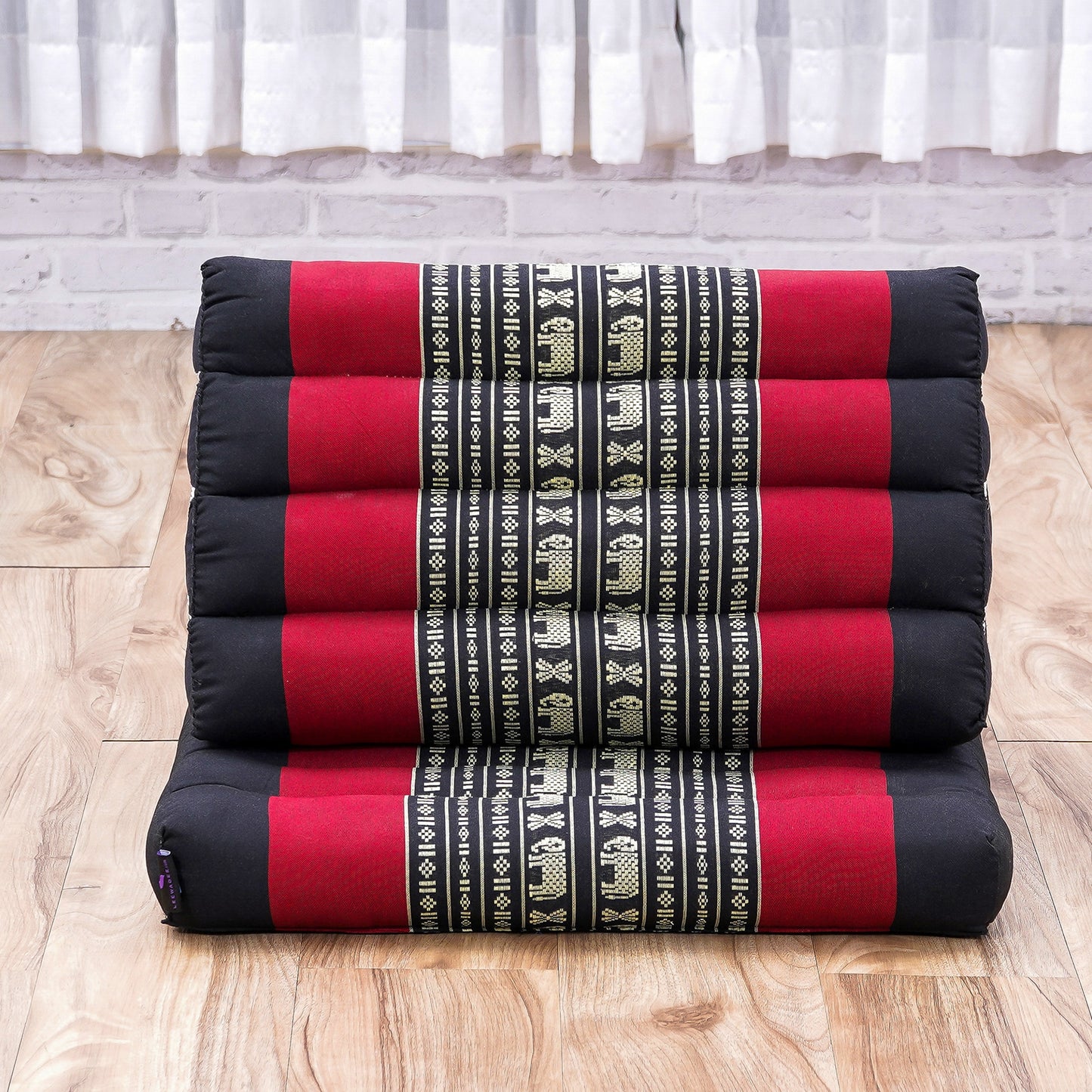 Triangular Kapok Backrest Cushion – Firm Thai Reading Pillow with Cotton Cover in Plain or Patterned Designs, Sf13 - Red, Black, 1 seating segment