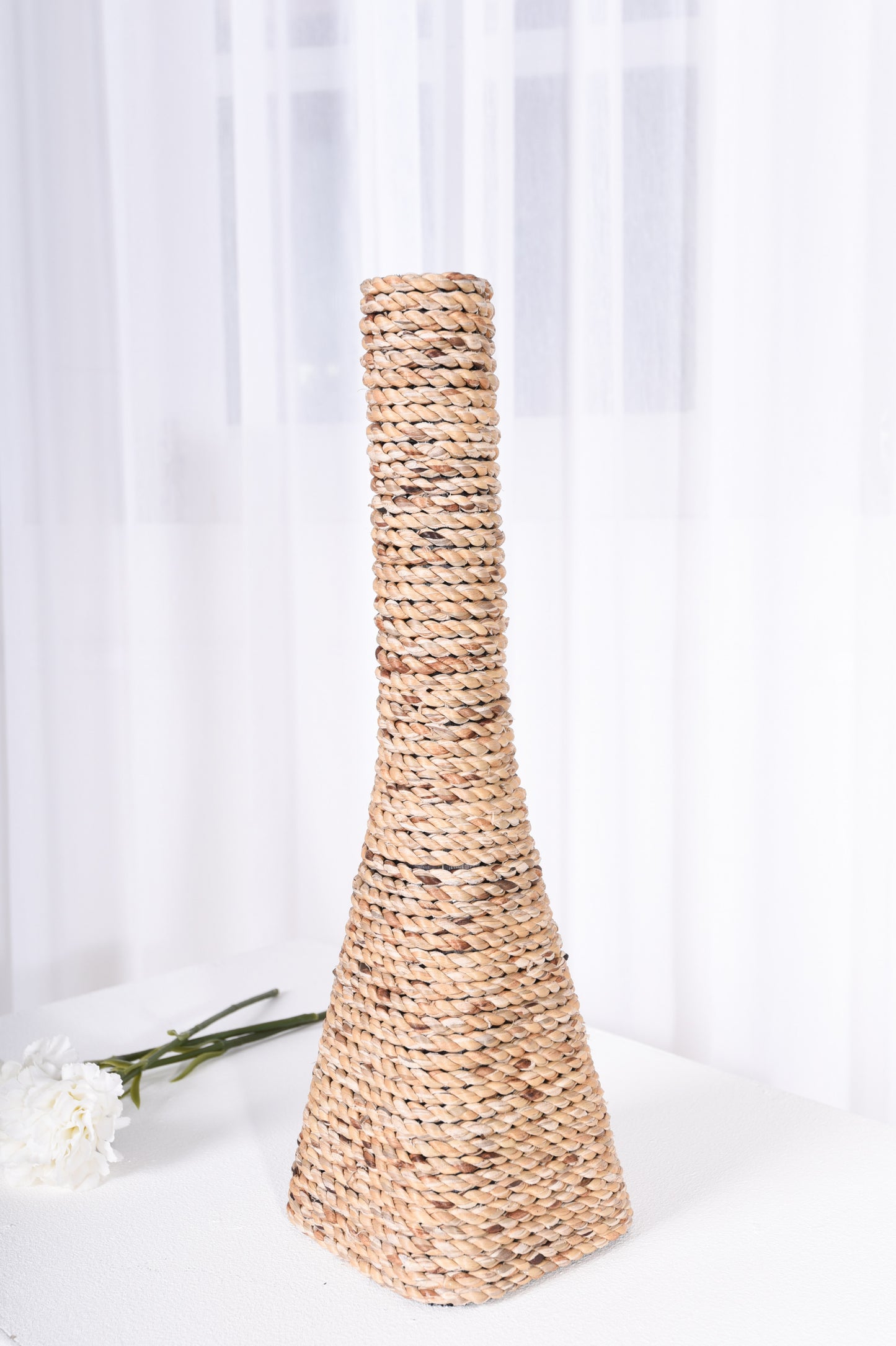 Large & Tall Floor Vase Made of Water Hyacinth and Bamboo – Handwoven Decorative Stand Vase for Dried Flowers & Branches, ecru, 16 inches - Model 2