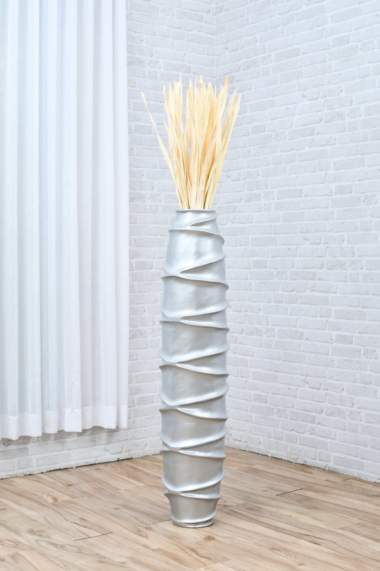 Large Mango Wood Floor Vase – Handcrafted Decorative Highlight from Thailand, silver, 41 inches