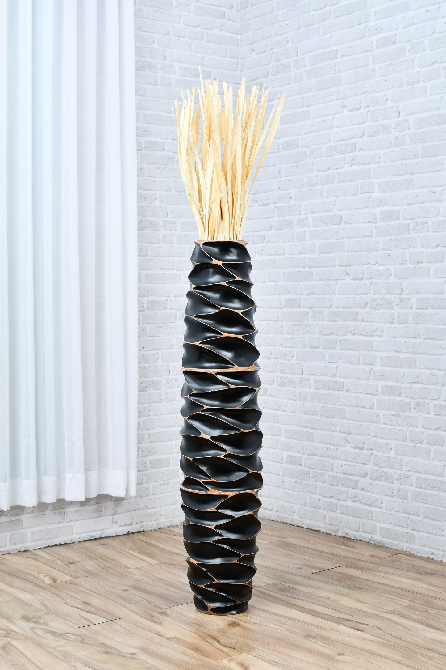 Large Mango Wood Floor Vase – Handcrafted Decorative Highlight from Thailand, black, 41 inches