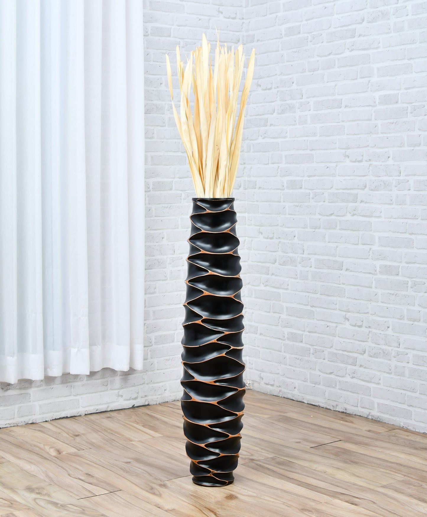 Large Mango Wood Floor Vase – Handcrafted Decorative Highlight from Thailand, black, 34 inches