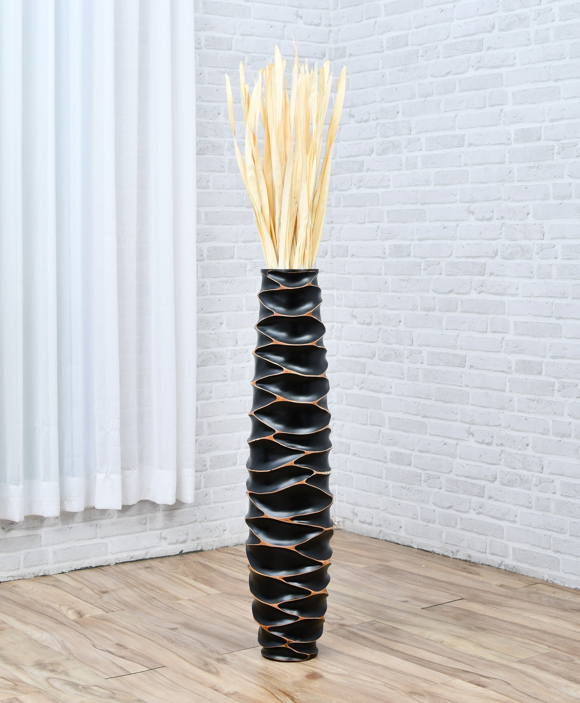 Large Mango Wood Floor Vase – Handcrafted Decorative Highlight from Thailand, black, 34 inches