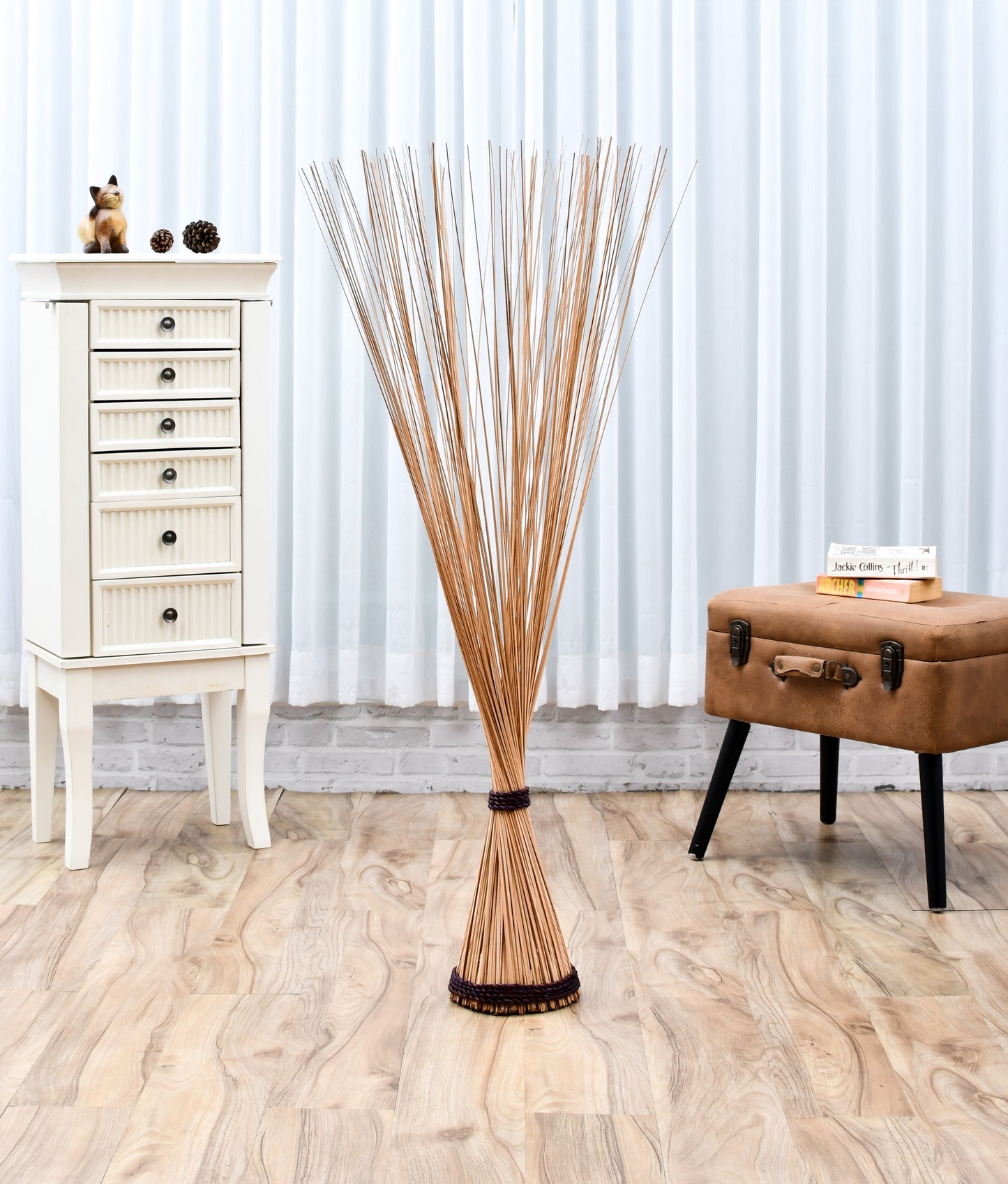 Freestanding Dried Grass Bundle – Natural Floor Decoration with Raffia Band, ecru, Dried Grass - 120 cm