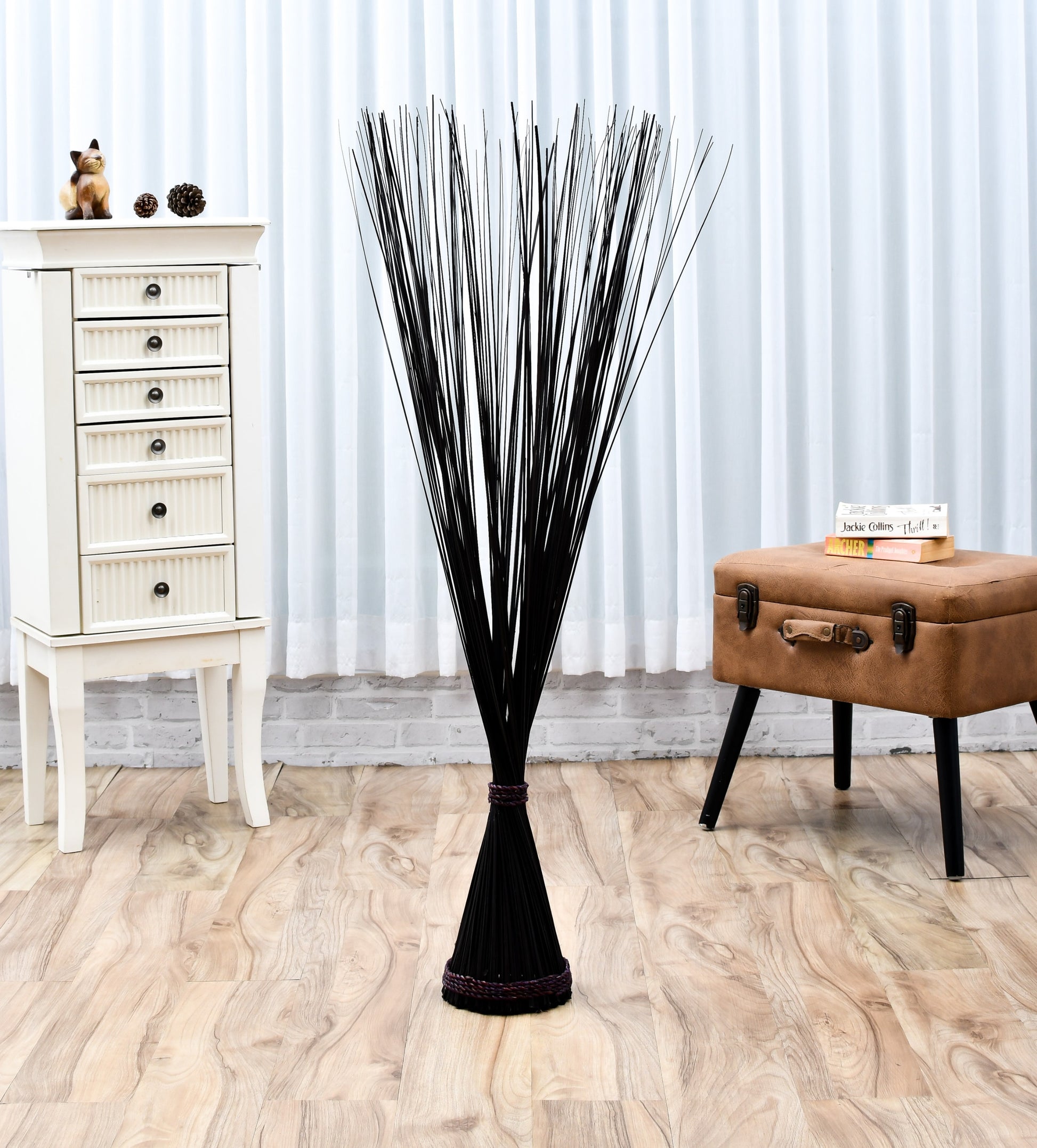 Freestanding Dried Grass Bundle – Natural Floor Decoration with Raffia Band, black brown, Dried Grass - 120 cm