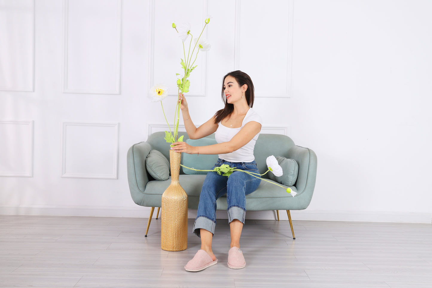 Large Resin Floor Vase – Stylish Waterproof Vase for Fresh & Dried Flowers, gold, 26 inches