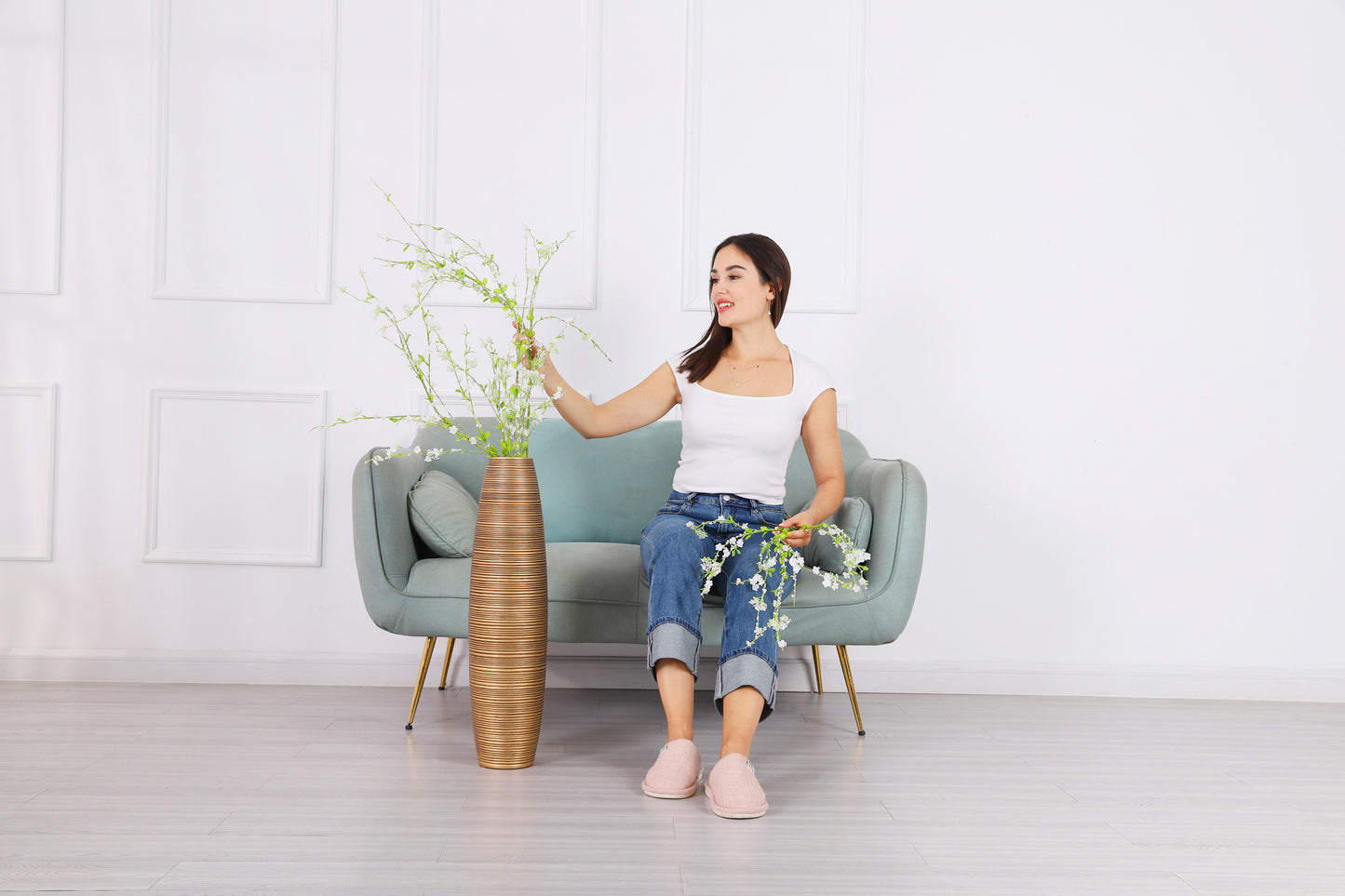 Large Resin Floor Vase – Stylish Waterproof Vase for Fresh & Dried Flowers, gold, 26 inches