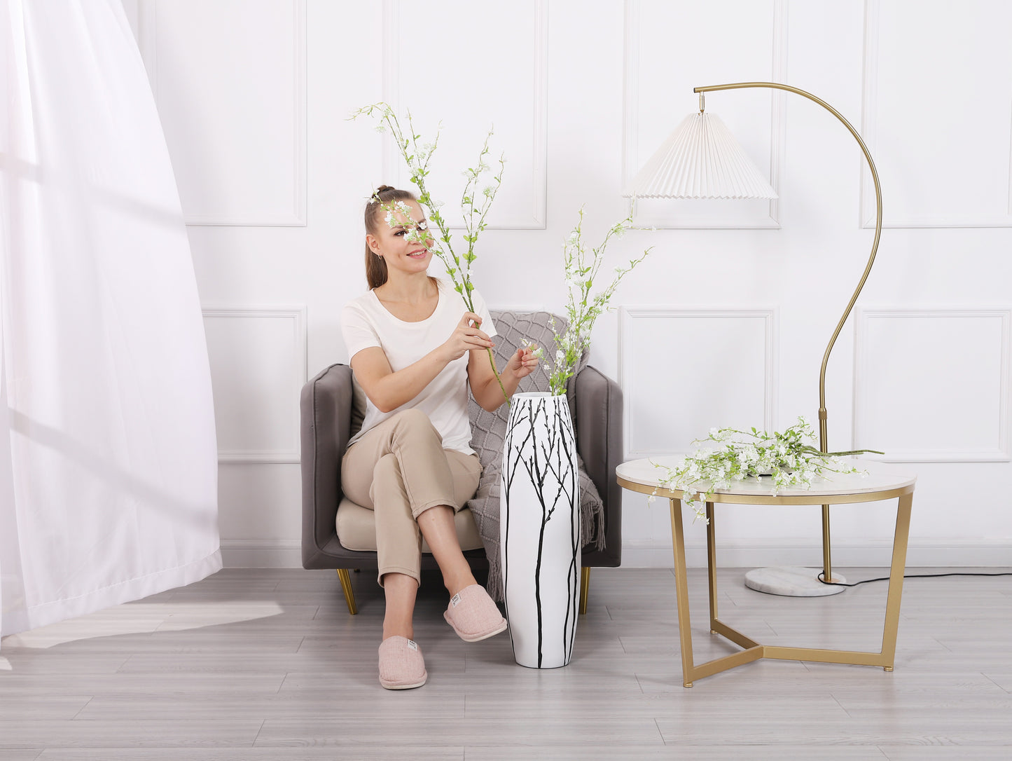 Large Resin Floor Vase – Stylish Waterproof Vase for Fresh & Dried Flowers, white, 26 inches