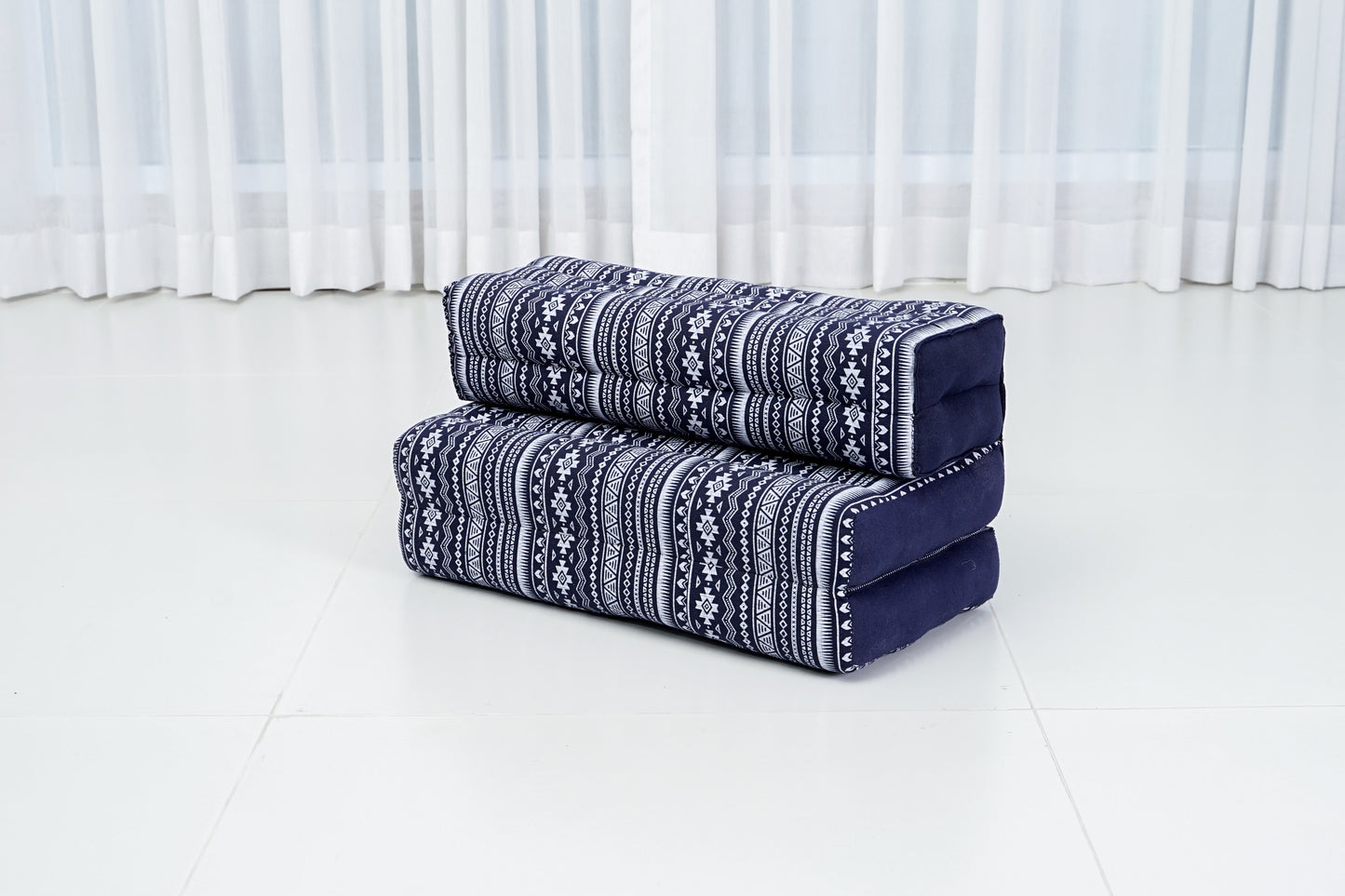 Foldable Meditation Cushion – Compact Kapok Seat with Foot Pad and Cotton Cover in Solid Colors or Thai Pattern, Cbt2 - Dark Blue