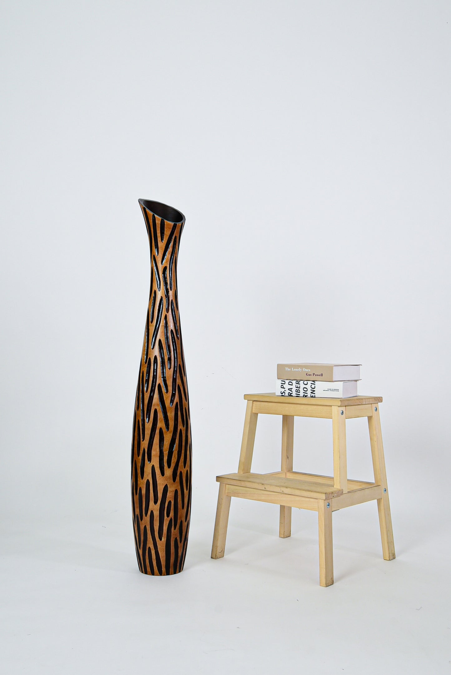 Large Mango Wood Floor Vase – Handcrafted Decorative Highlight from Thailand, brown, black, 41 inches