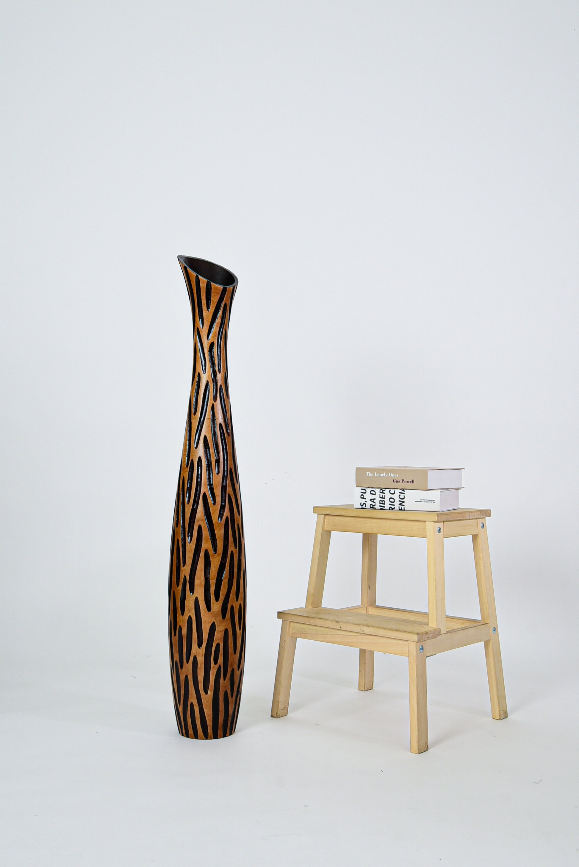 Large Mango Wood Floor Vase – Handcrafted Decorative Highlight from Thailand, brown, black, 41 inches
