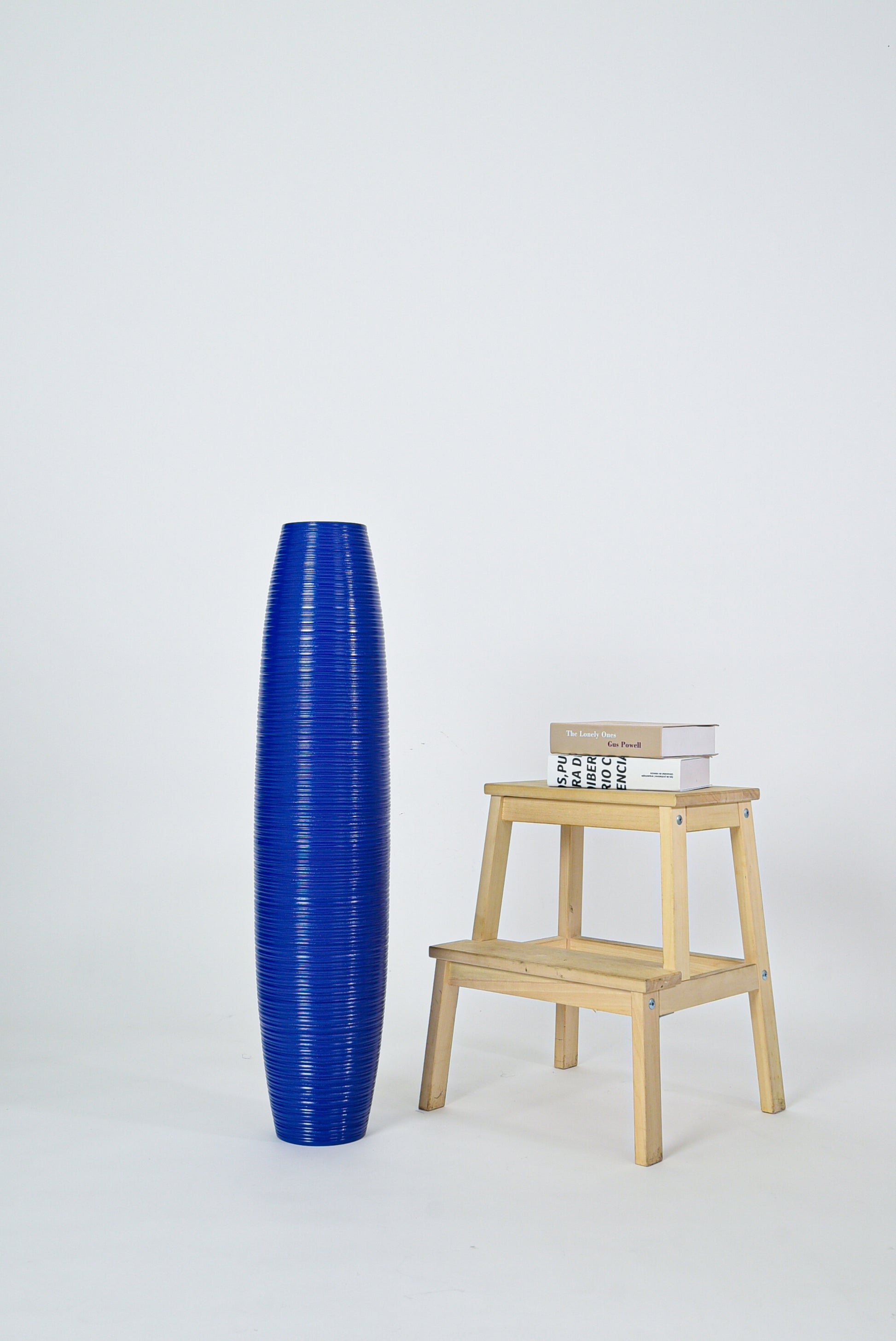 Large Mango Wood Floor Vase – Handcrafted Decorative Highlight from Thailand, blue, 34 inches