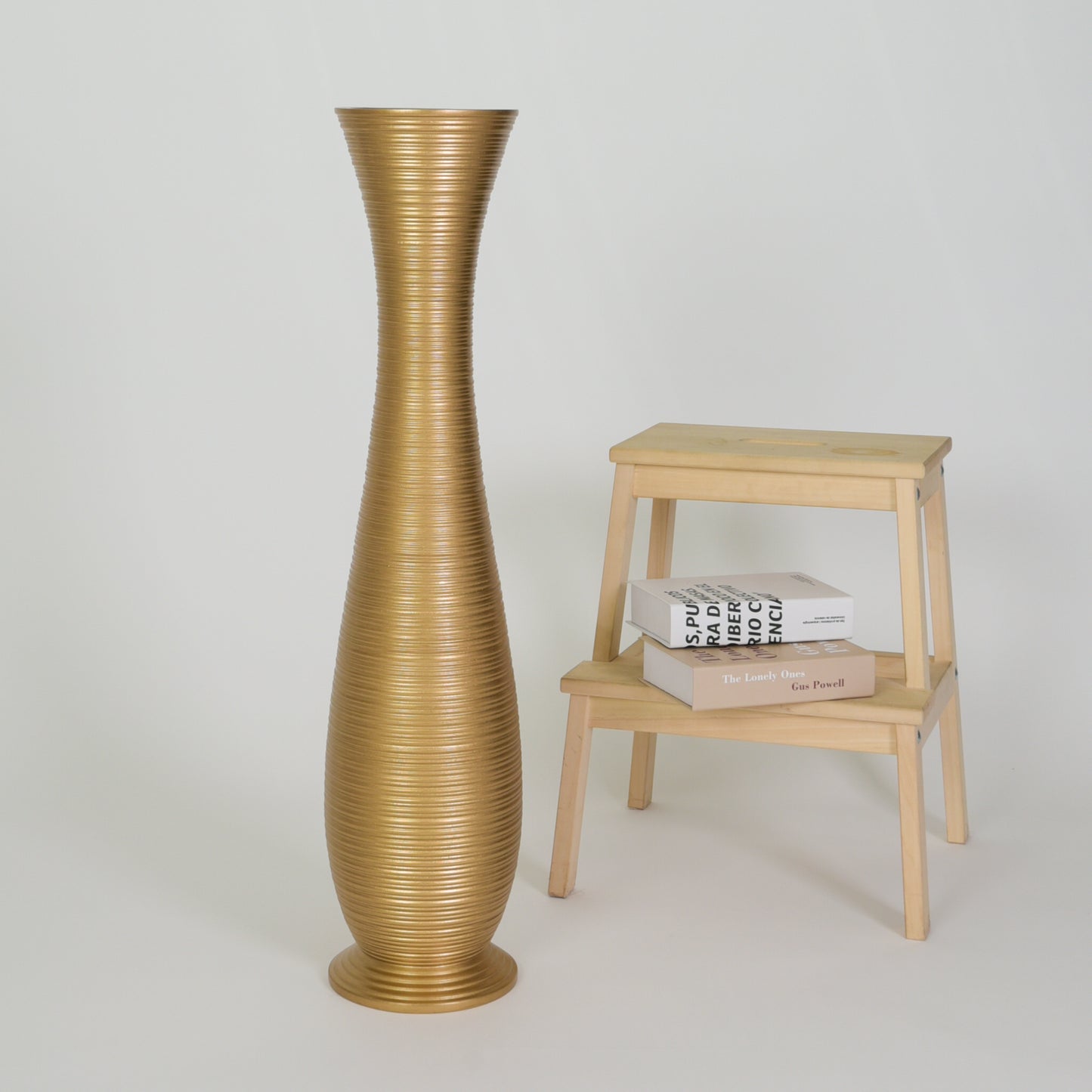 Large Mango Wood Floor Vase – Handcrafted Decorative Highlight from Thailand, gold, 34 inches