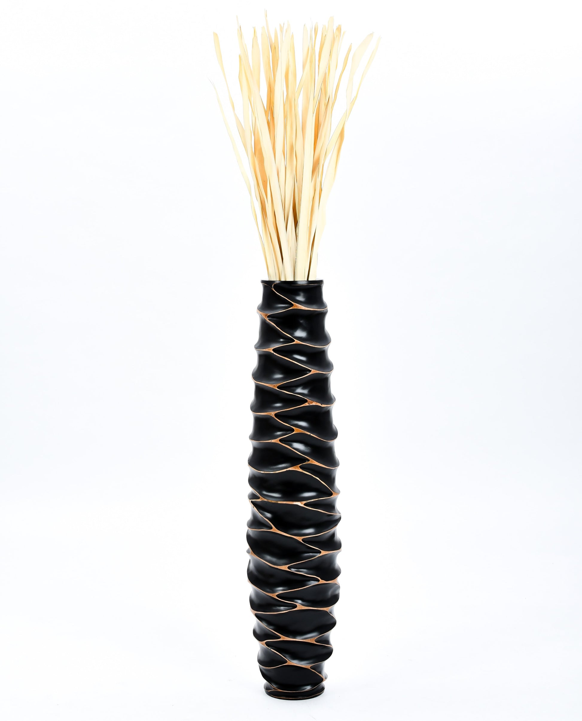 Large Mango Wood Floor Vase – Handcrafted Decorative Highlight from Thailand, black, 34 inches