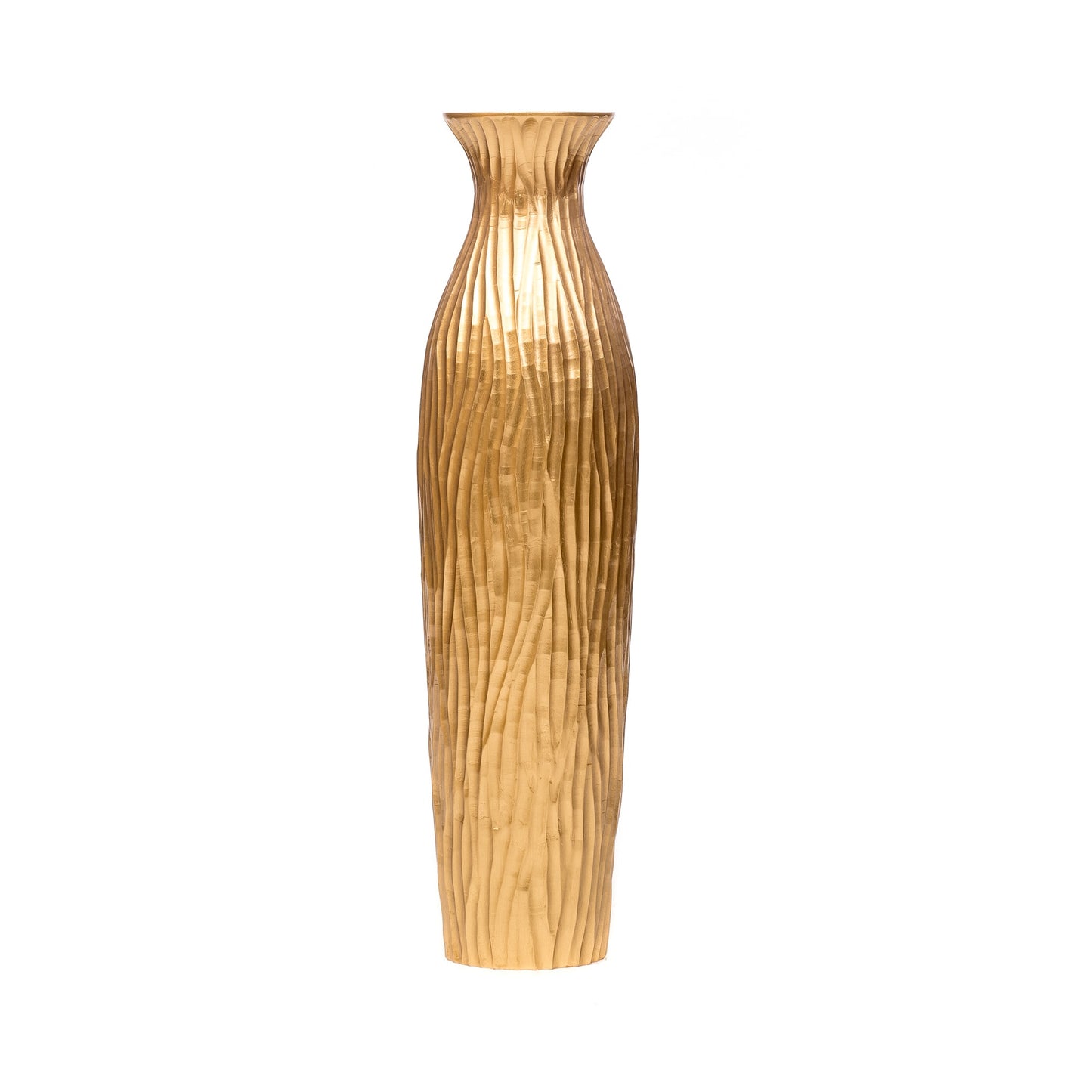 Large Mango Wood Floor Vase – Handcrafted Decorative Highlight from Thailand, gold, 26 inches