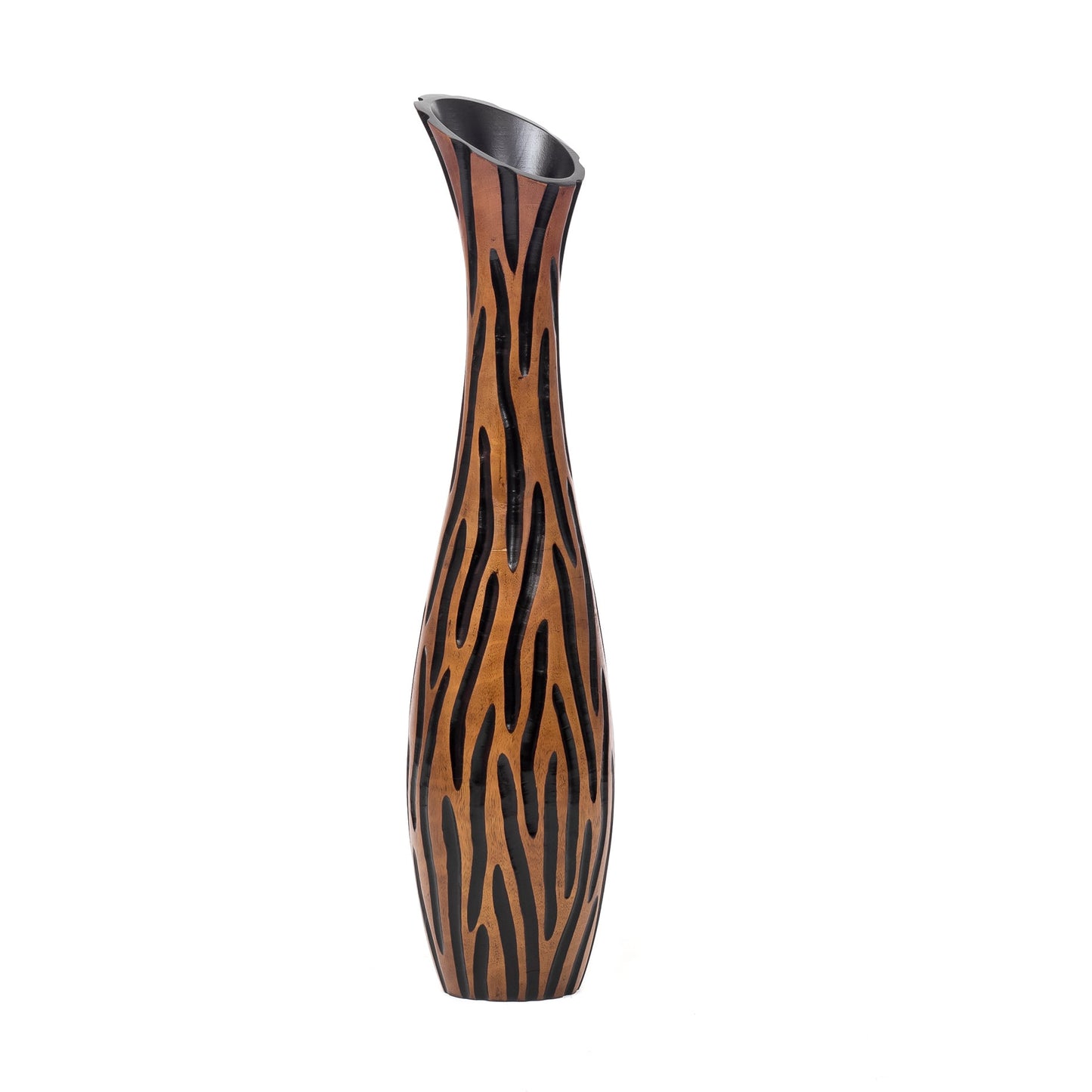 Large Mango Wood Floor Vase – Handcrafted Decorative Highlight from Thailand, brown, black, 26 inches