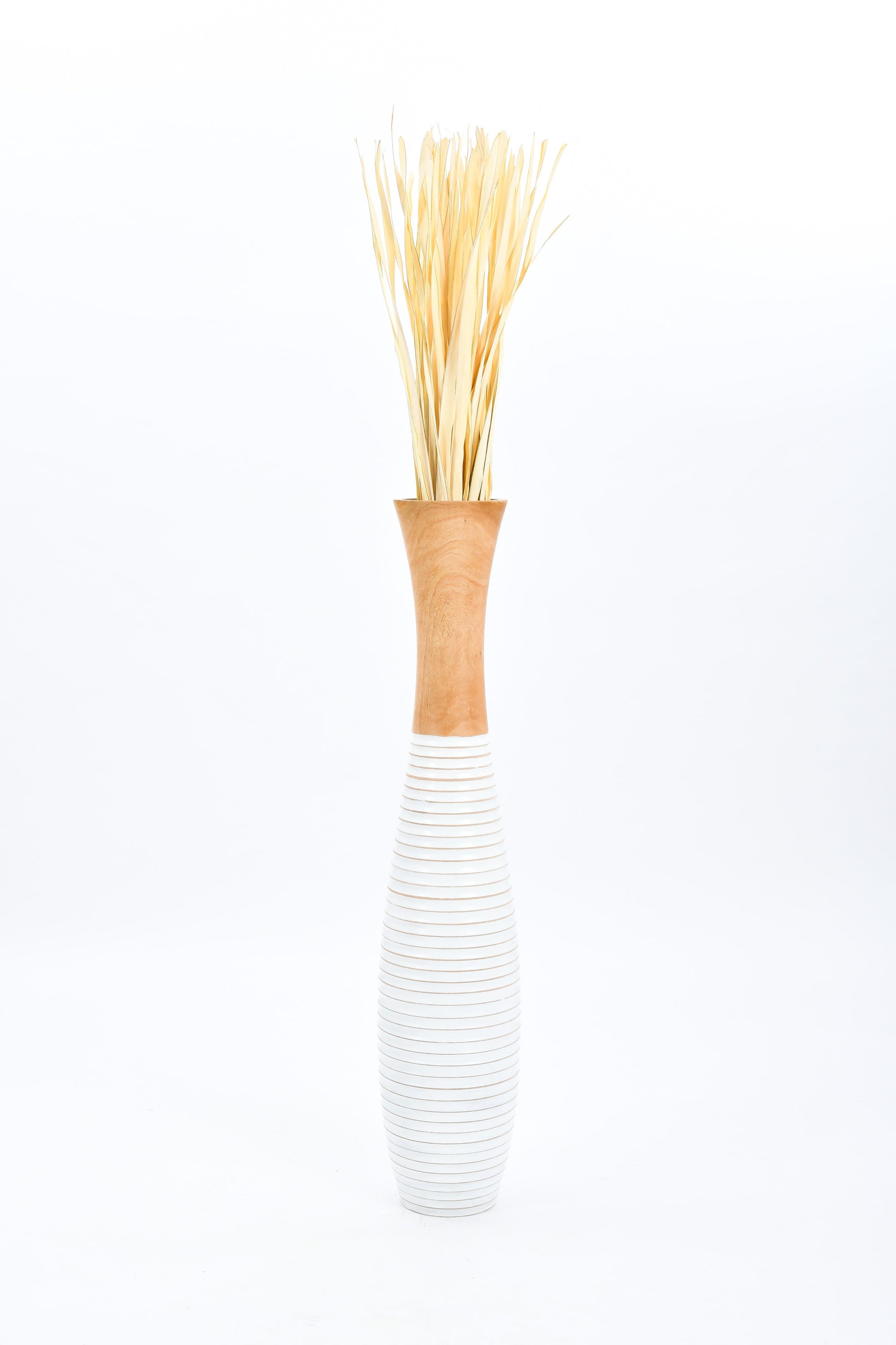 Large Mango Wood Floor Vase – Handcrafted Decorative Highlight from Thailand, white, ecru, 41 inches