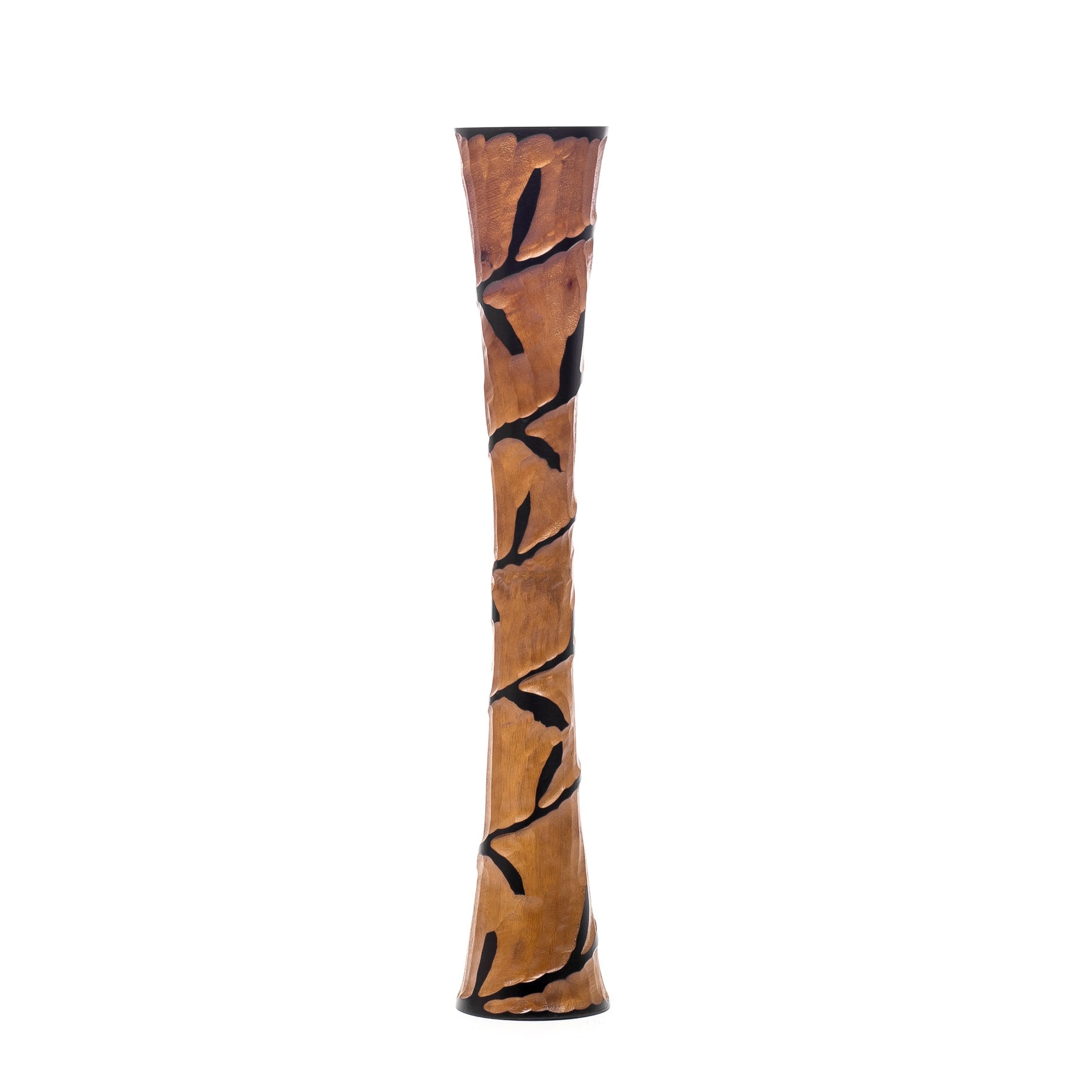 Large Mango Wood Floor Vase – Handcrafted Decorative Highlight from Thailand, brown, black, 26 inches