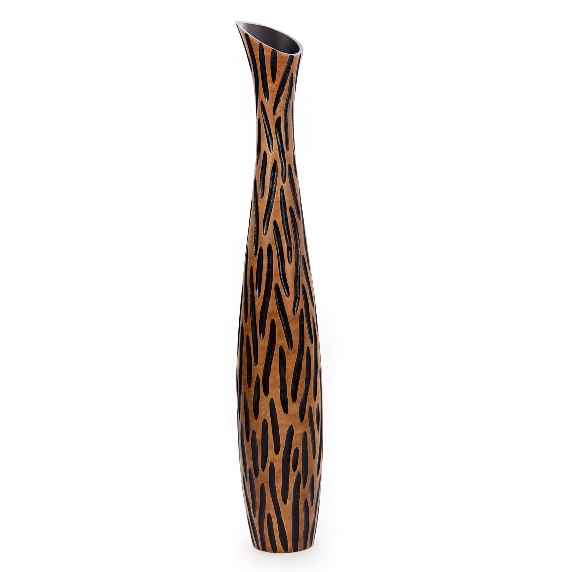 Large Mango Wood Floor Vase – Handcrafted Decorative Highlight from Thailand, brown, black, 41 inches