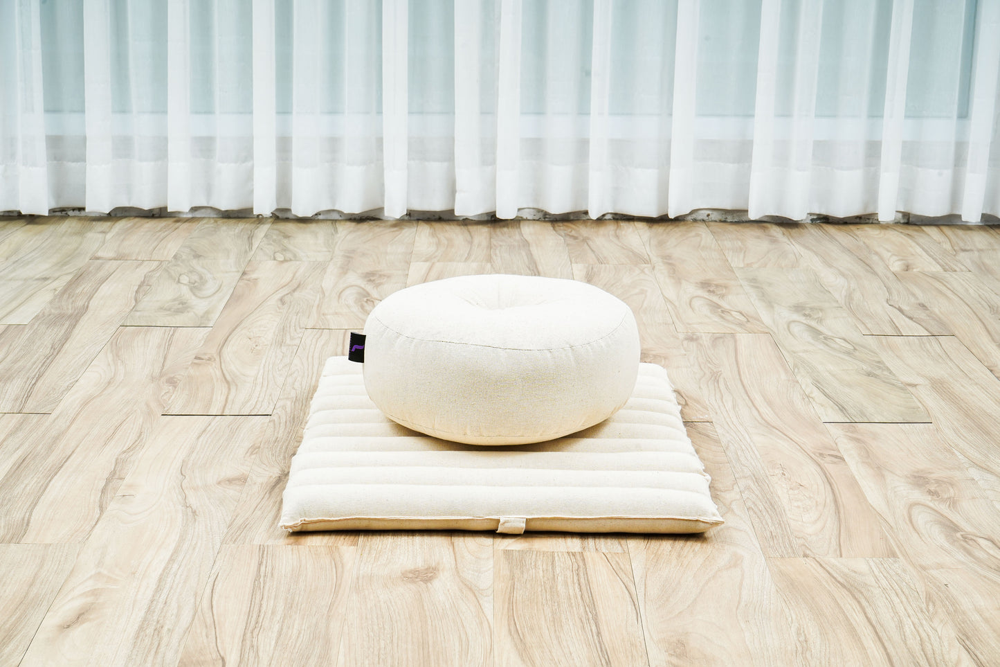 Compact Meditation Cushion Set Made of Kapok – Small Zabuton & Zafu with Cotton Cover, Cl01 - Ecru