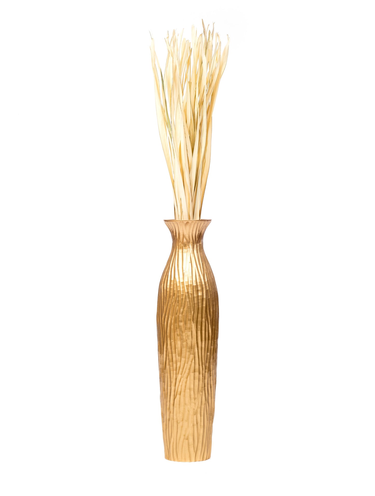 Large Mango Wood Floor Vase – Handcrafted Decorative Highlight from Thailand, gold, 26 inches