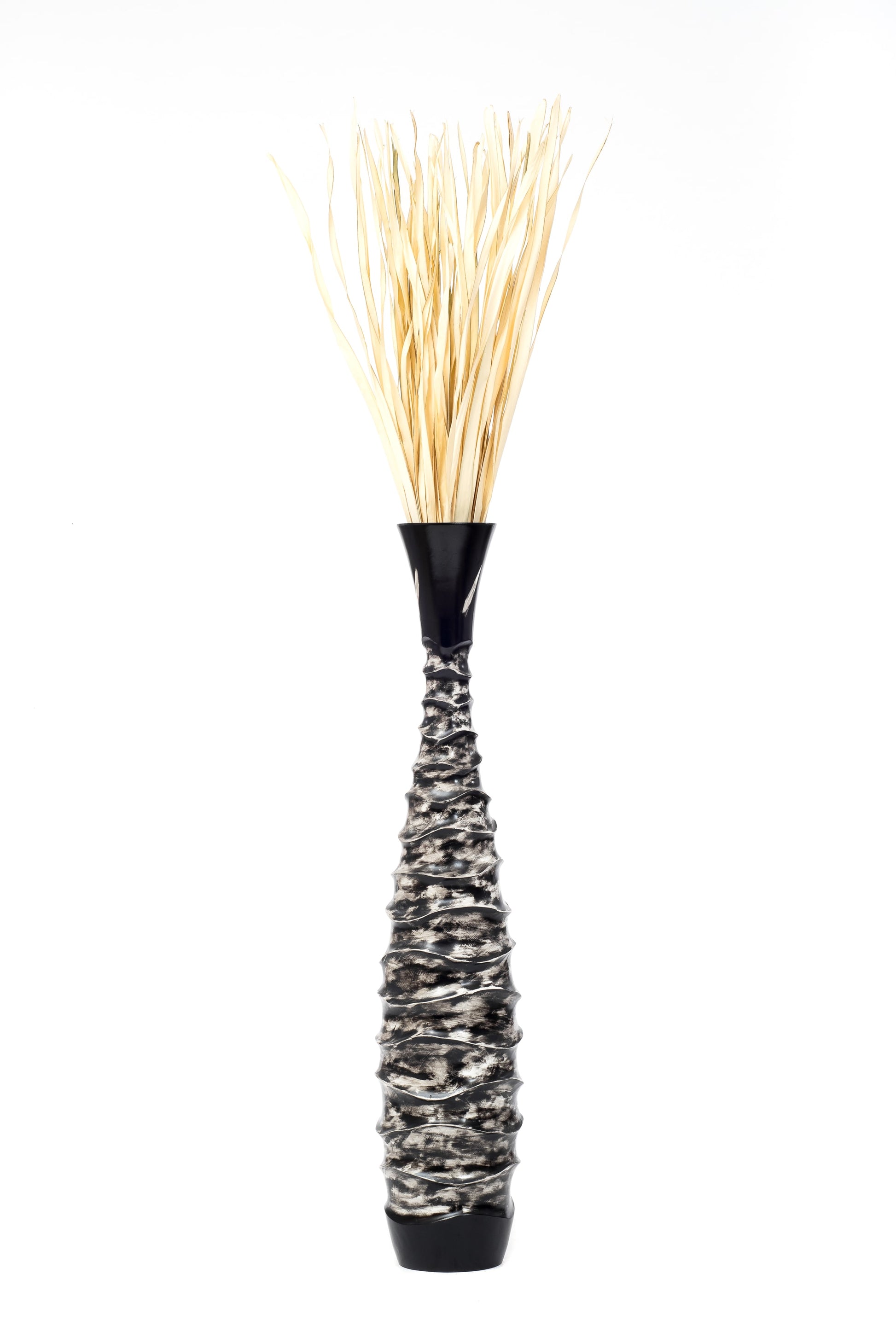 Large Mango Wood Floor Vase – Handcrafted Decorative Highlight from Thailand, black, white, 41 inches