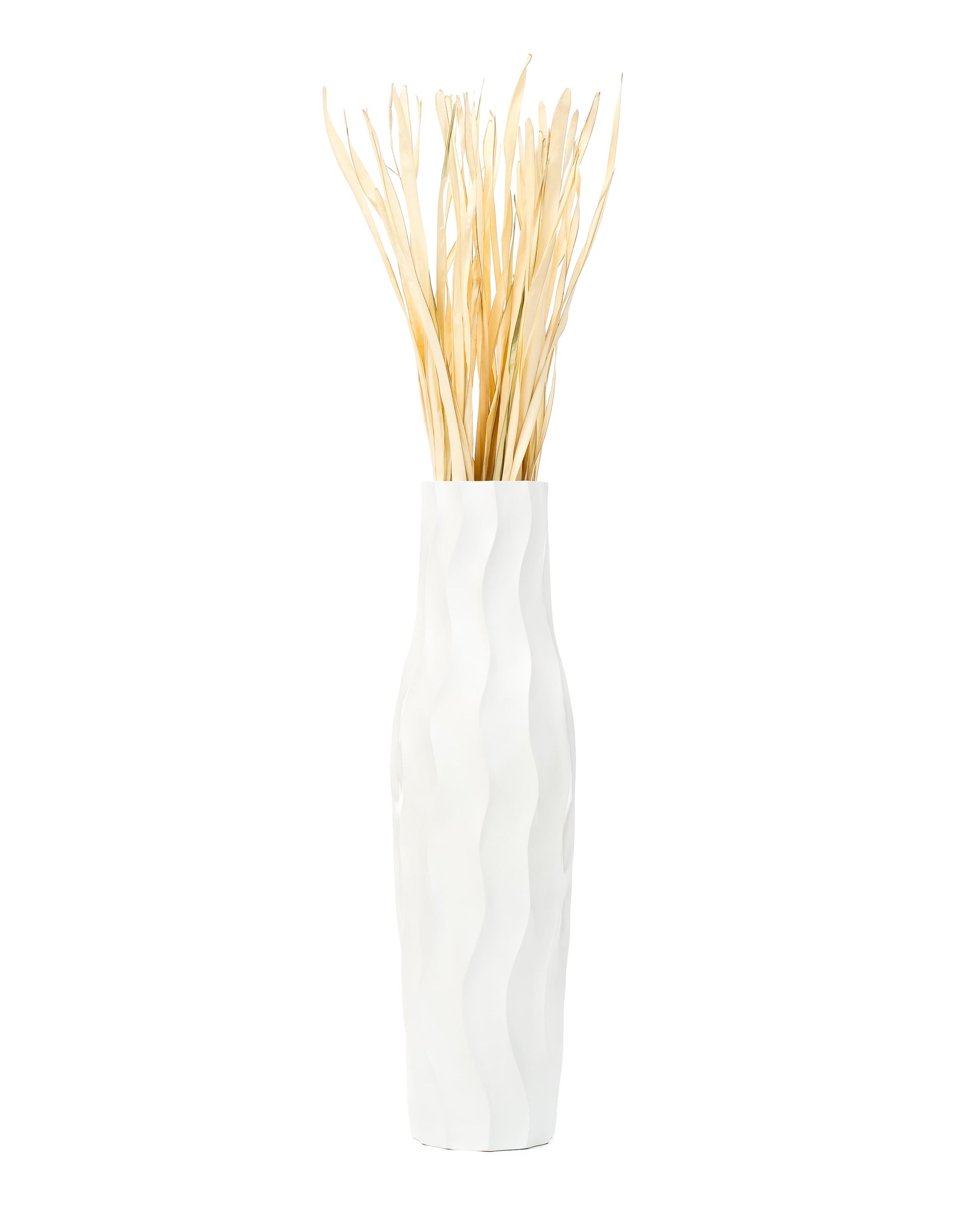Large Mango Wood Floor Vase – Handcrafted Decorative Highlight from Thailand, white, 34 inches