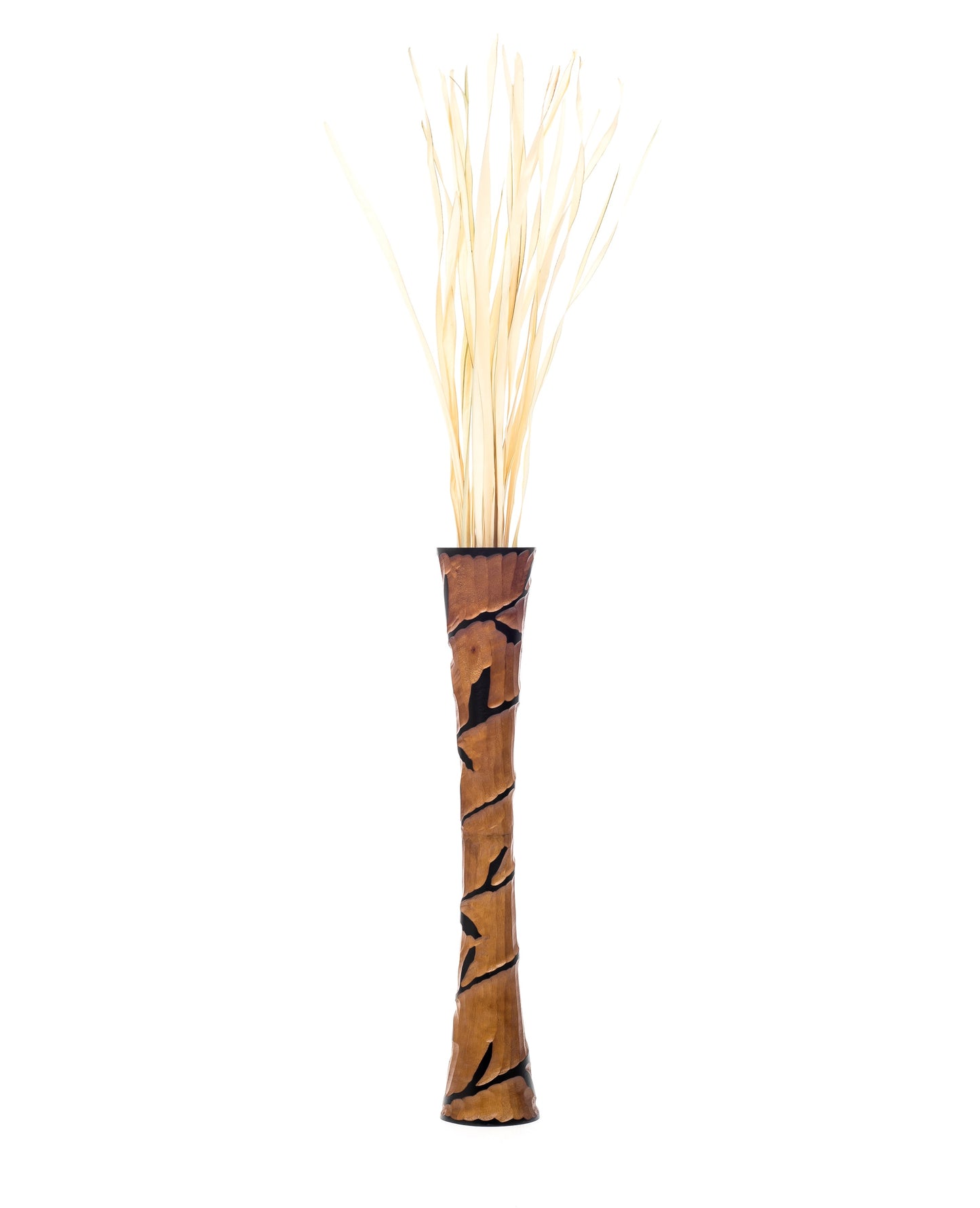 Large Mango Wood Floor Vase – Handcrafted Decorative Highlight from Thailand, brown, black, 26 inches