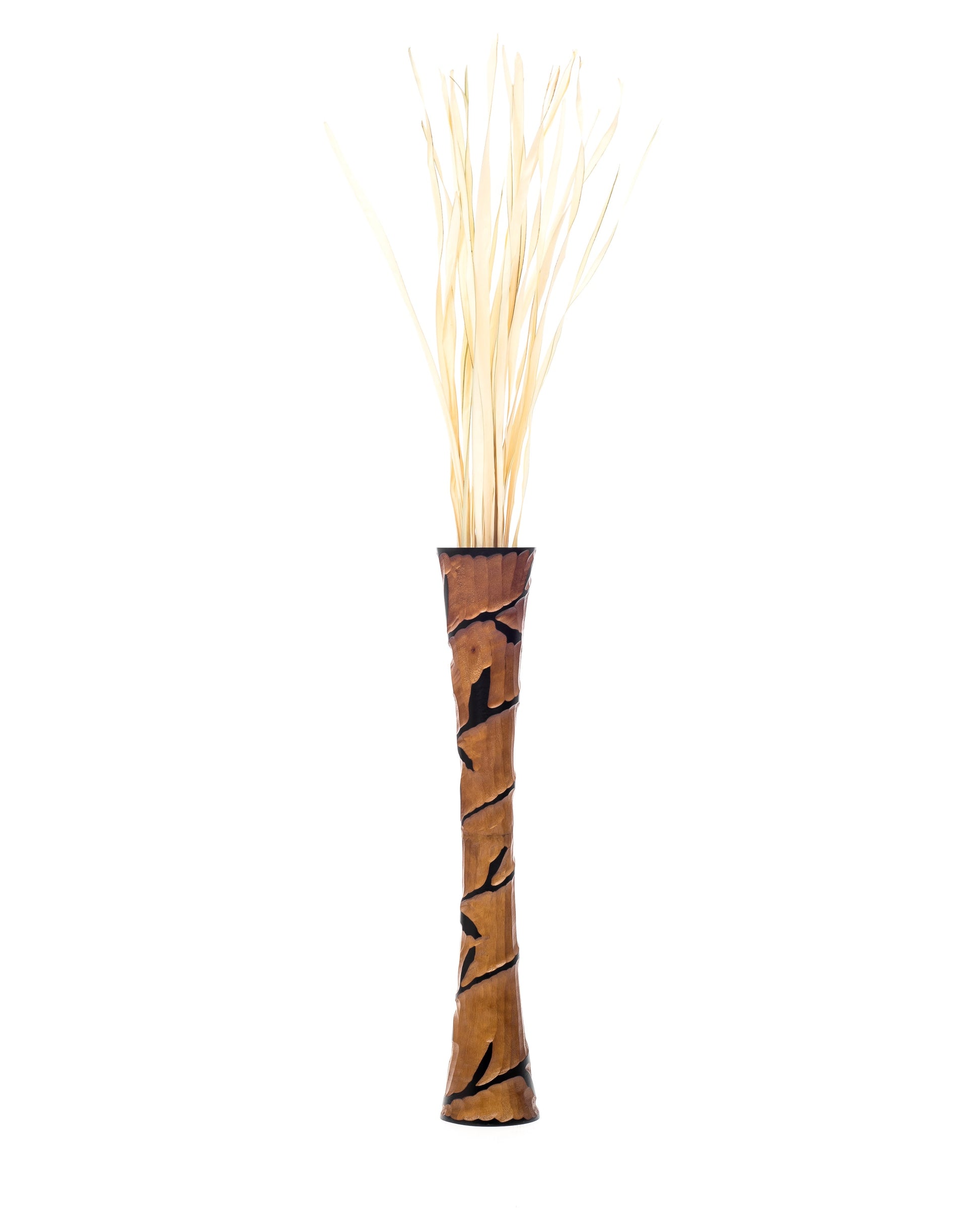 Large Mango Wood Floor Vase – Handcrafted Decorative Highlight from Thailand, brown, black, 26 inches