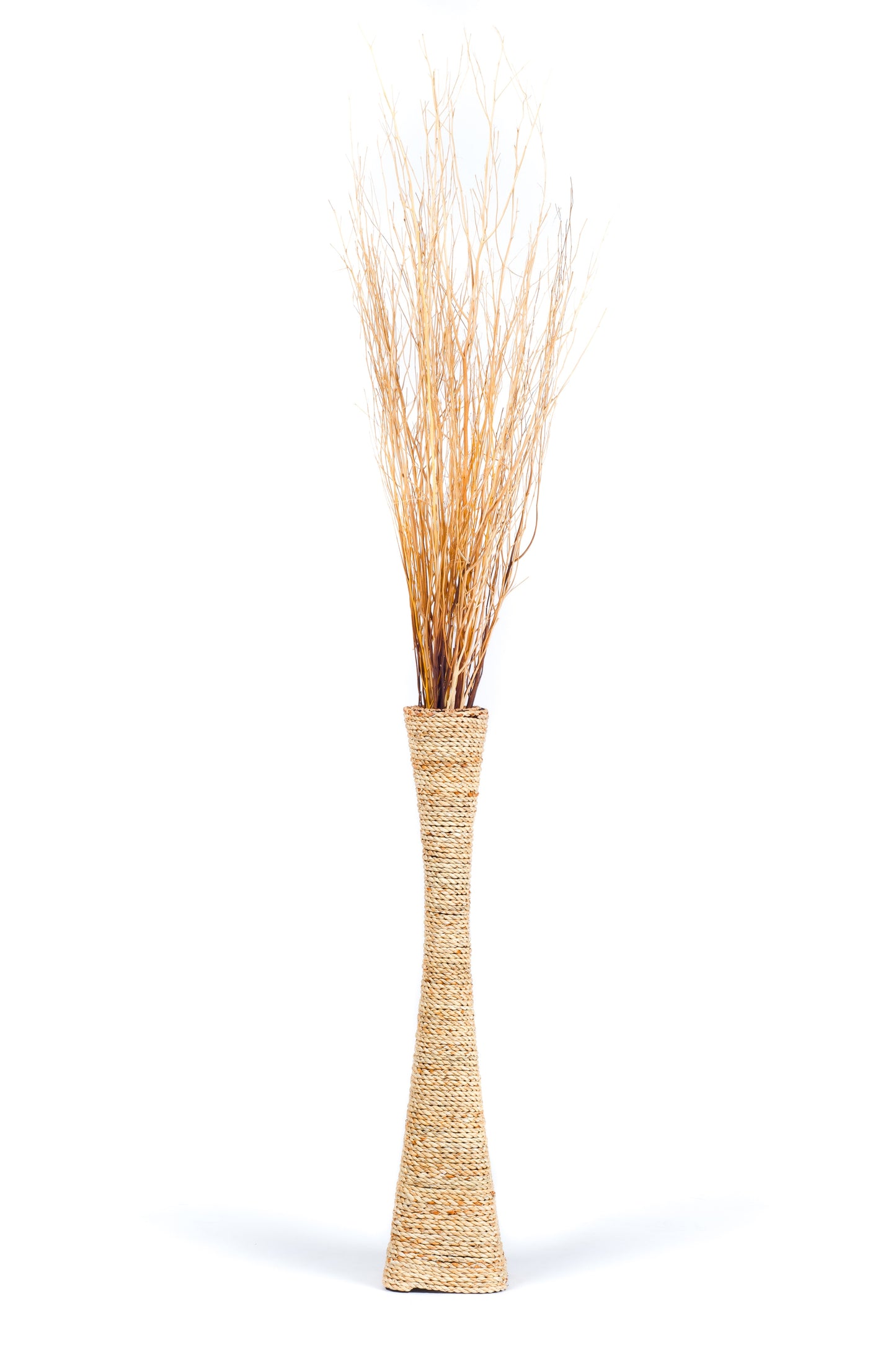 Large & Tall Floor Vase Made of Water Hyacinth and Bamboo – Handwoven Decorative Stand Vase for Dried Flowers & Branches, ecru, 28 inches - Model 1