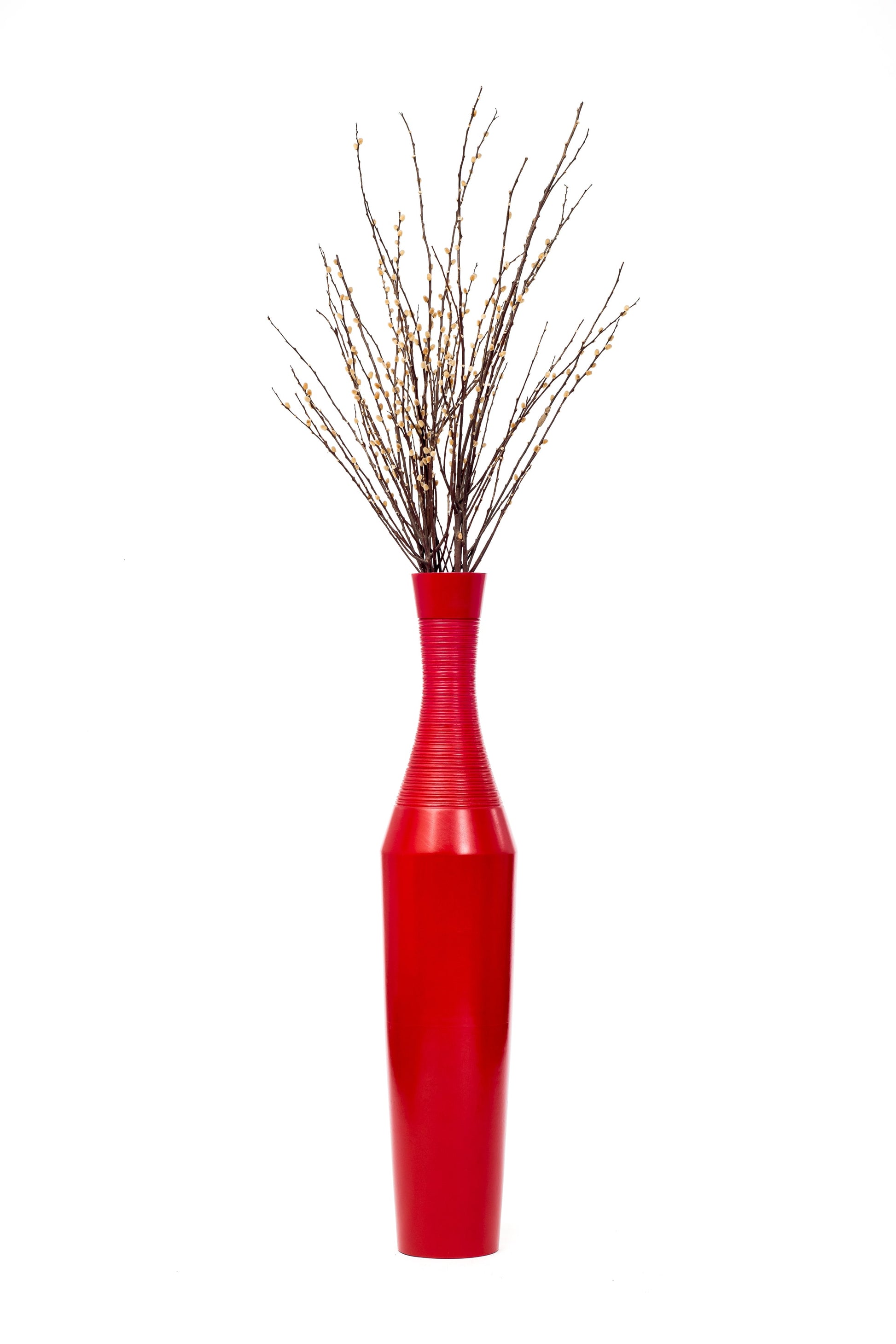 Large Mango Wood Floor Vase – Handcrafted Decorative Highlight from Thailand, red, 41 inches