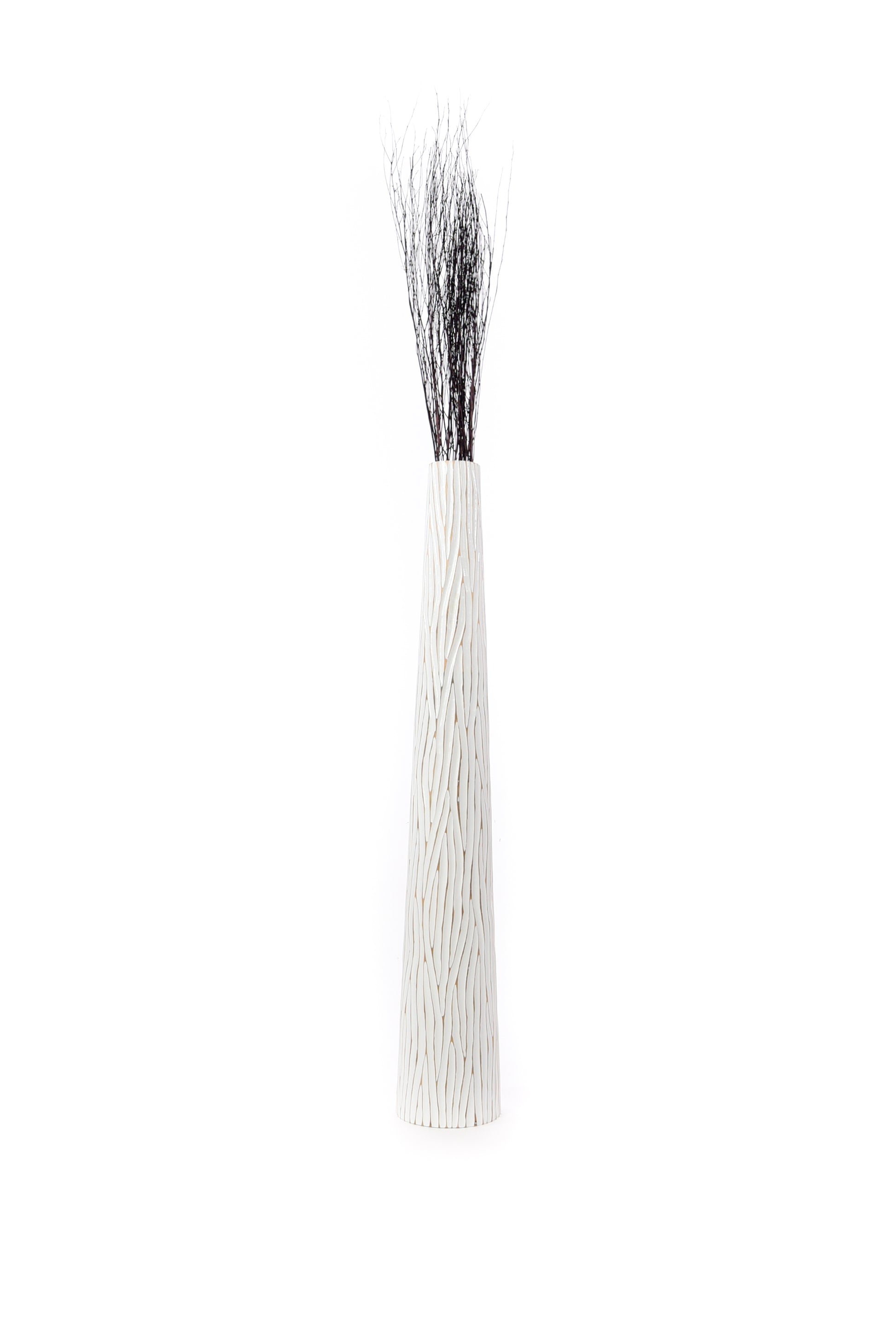 Large Mango Wood Floor Vase – Handcrafted Decorative Highlight from Thailand, white, 41 inches