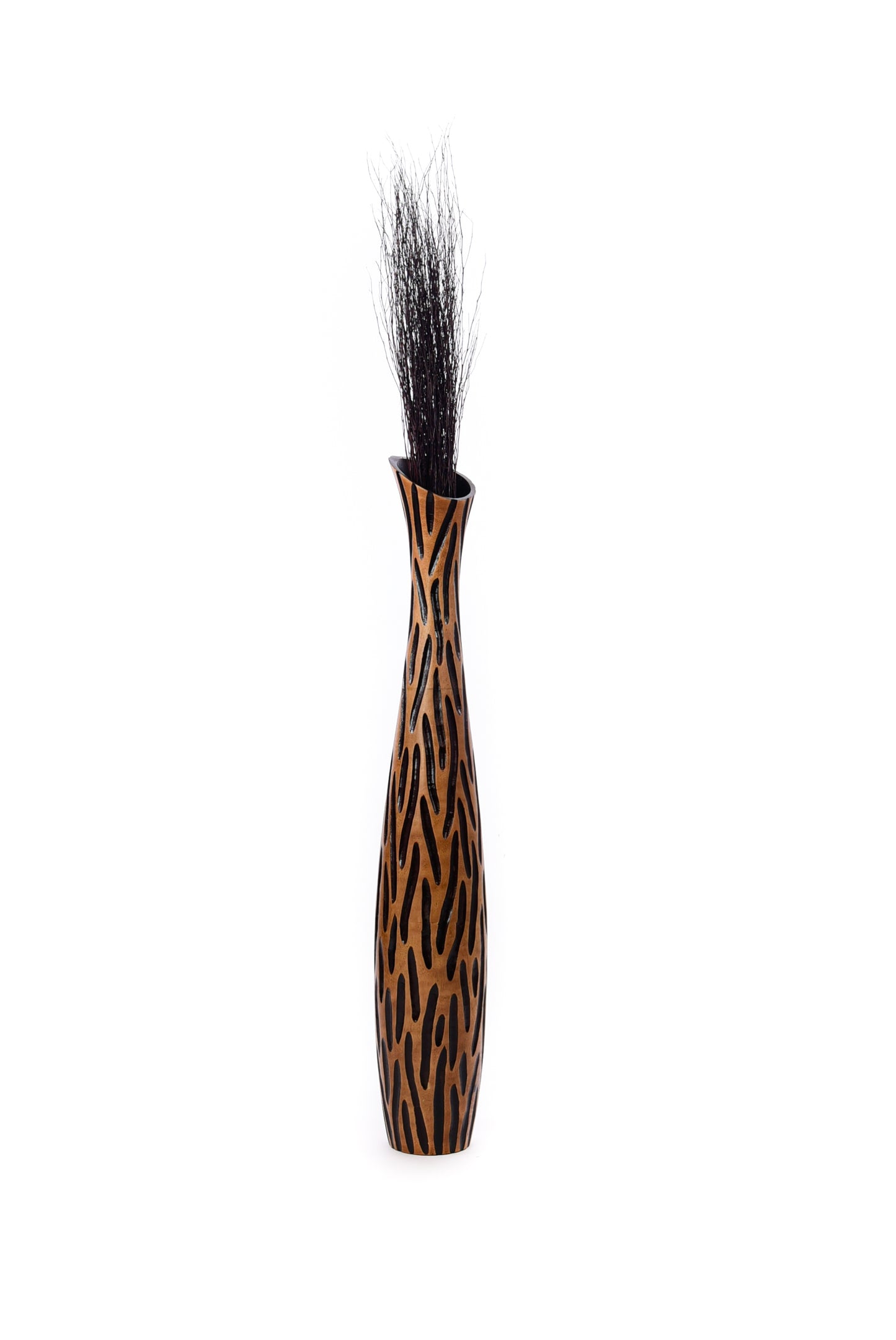 Large Mango Wood Floor Vase – Handcrafted Decorative Highlight from Thailand, brown, black, 41 inches
