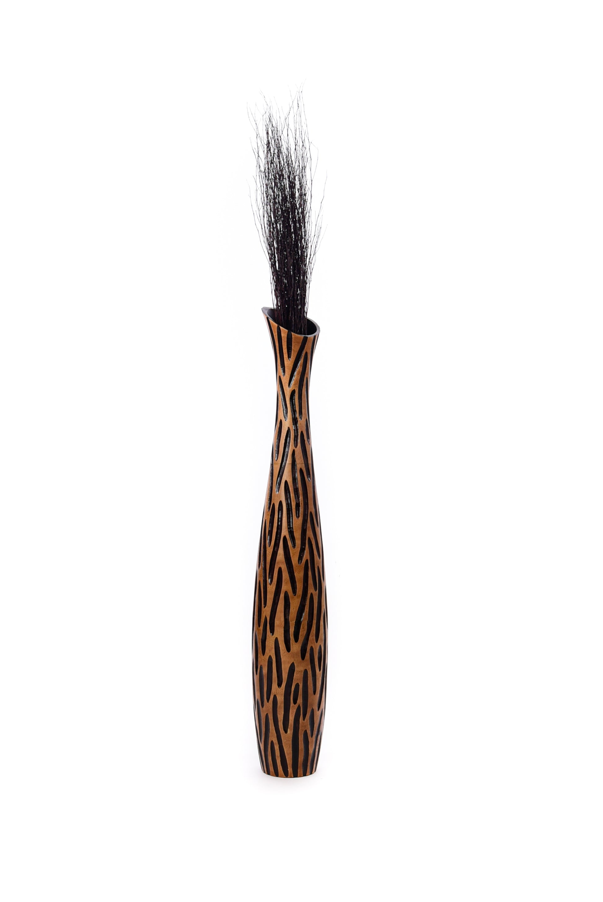 Large Mango Wood Floor Vase – Handcrafted Decorative Highlight from Thailand, brown, black, 41 inches