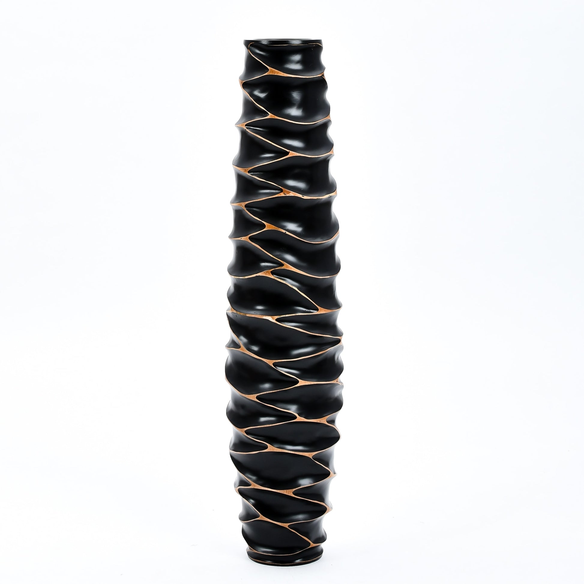 Large Mango Wood Floor Vase – Handcrafted Decorative Highlight from Thailand, black, 34 inches