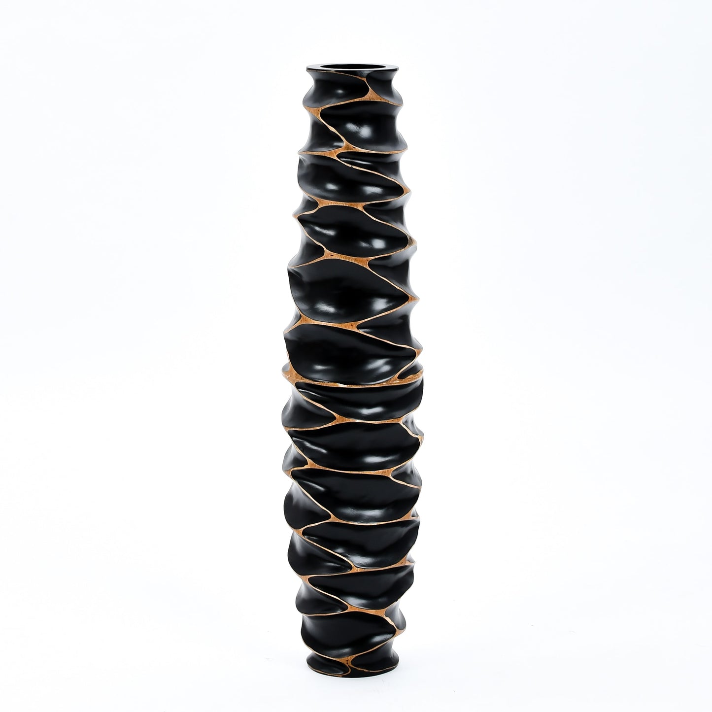 Large Mango Wood Floor Vase – Handcrafted Decorative Highlight from Thailand, black, 26 inches