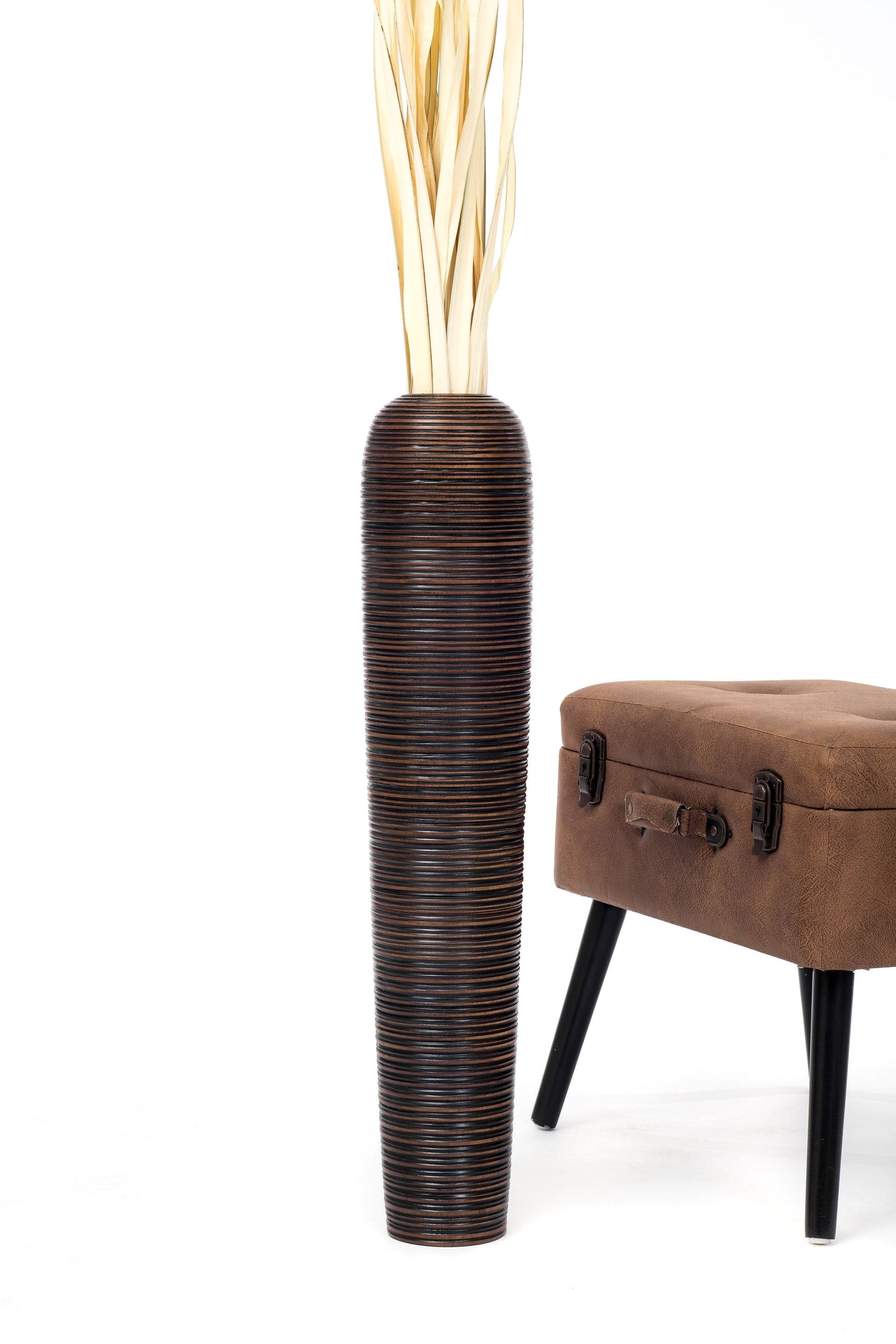 Large Mango Wood Floor Vase – Handcrafted Decorative Highlight from Thailand, brown, 34 inches