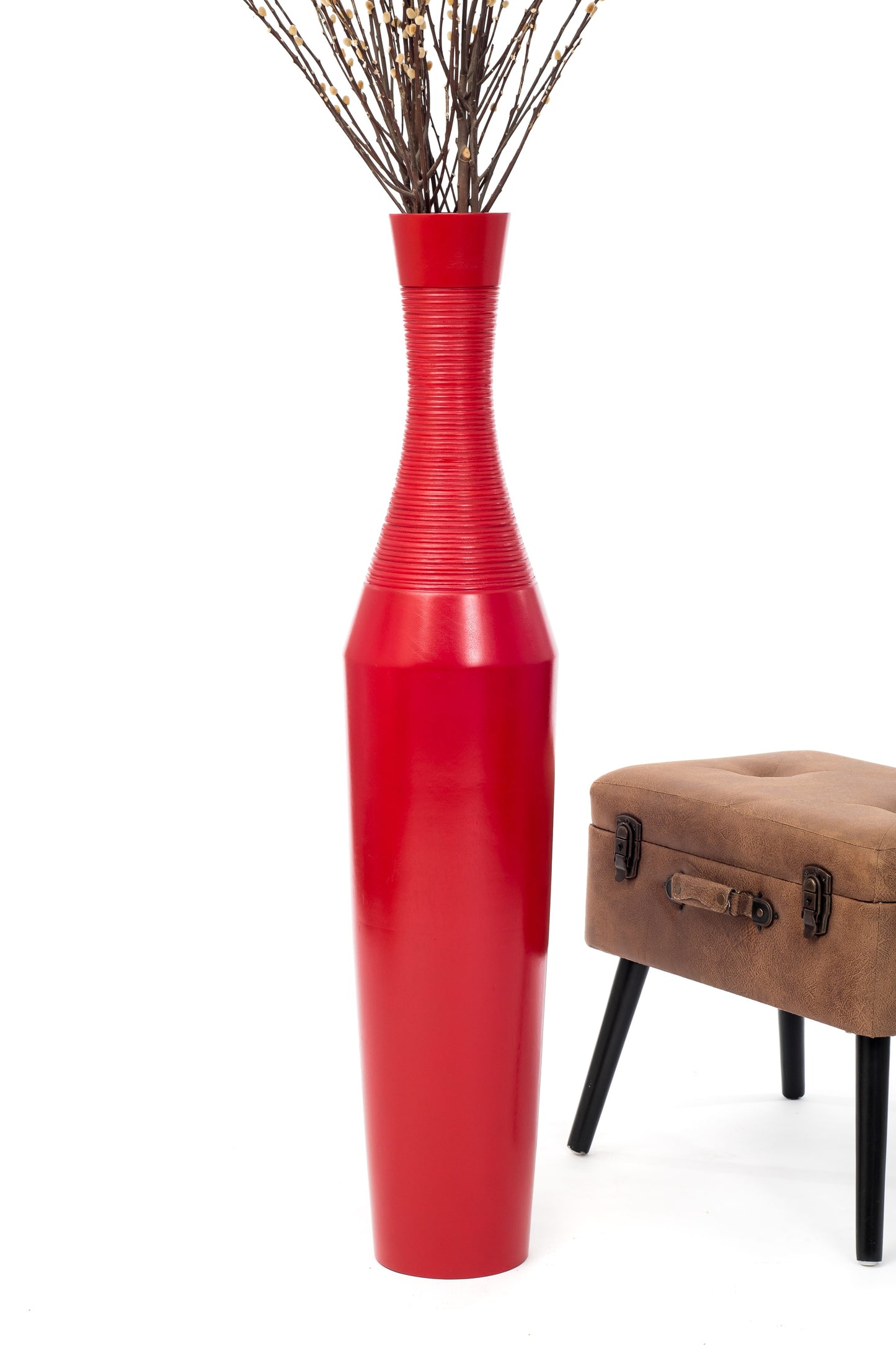 Large Mango Wood Floor Vase – Handcrafted Decorative Highlight from Thailand, red, 41 inches