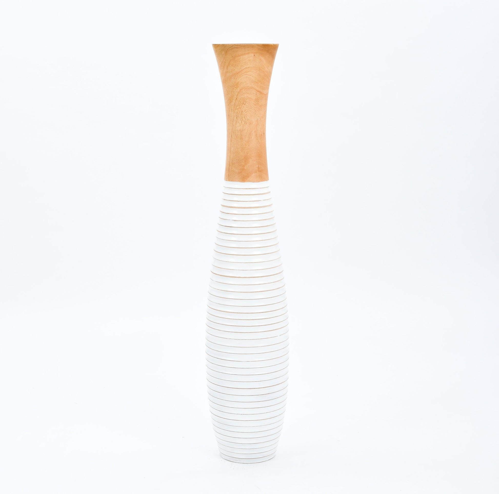 Large Mango Wood Floor Vase – Handcrafted Decorative Highlight from Thailand, white, ecru, 41 inches