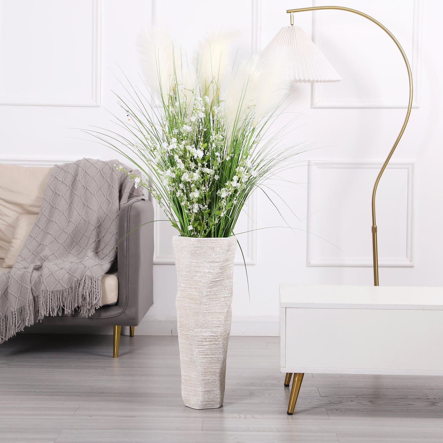 Large Resin Floor Vase – Stylish Waterproof Vase for Fresh & Dried Flowers, white, 23 inches