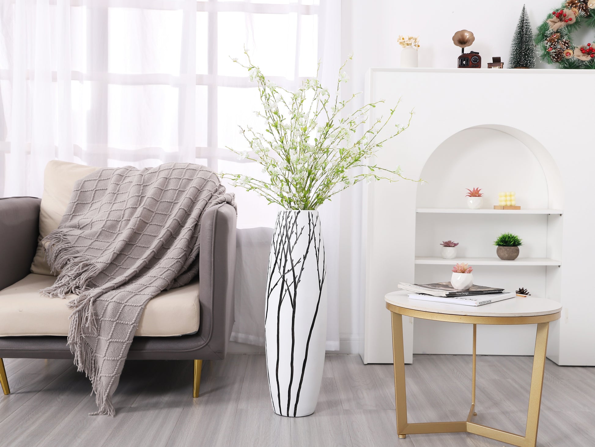 Large Resin Floor Vase – Stylish Waterproof Vase for Fresh & Dried Flowers, white, 26 inches