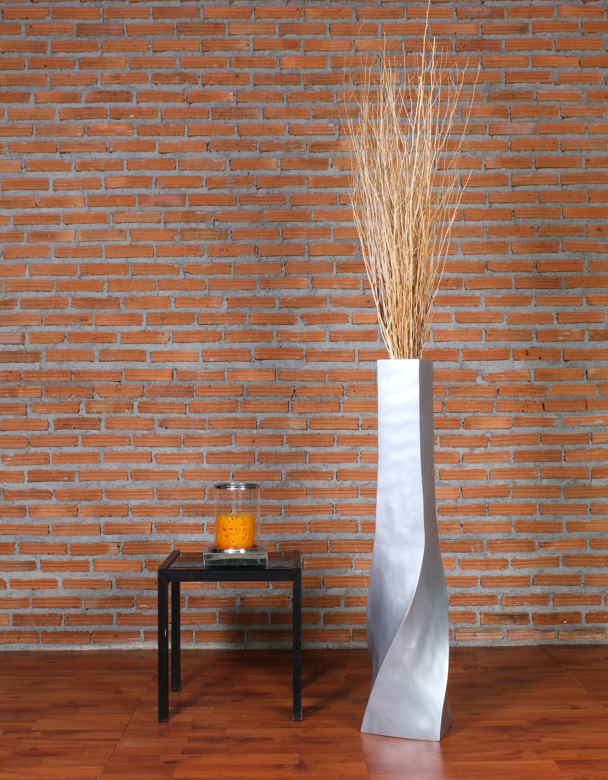 Large Mango Wood Floor Vase – Handcrafted Decorative Highlight from Thailand, silver, 34 inches