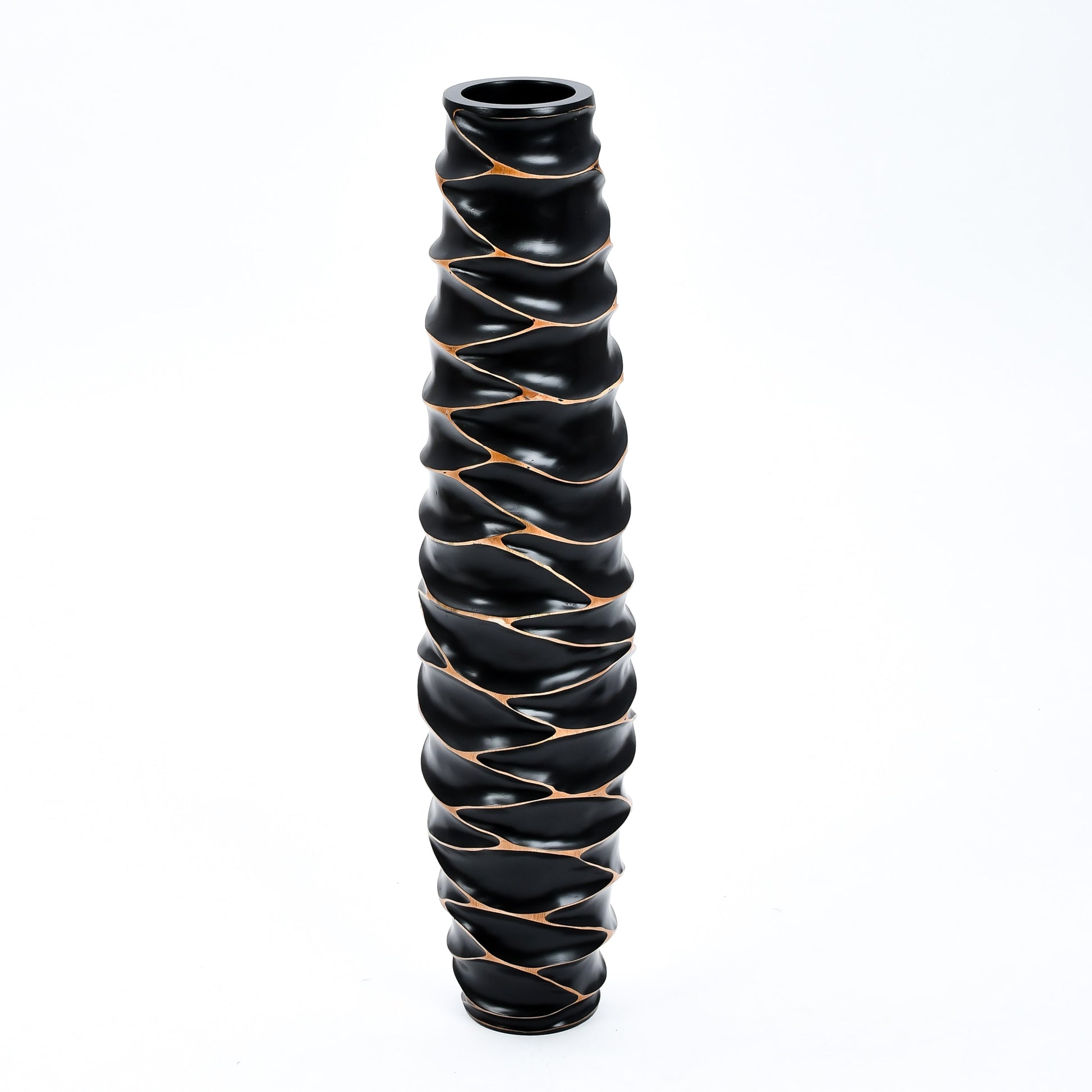 Large Mango Wood Floor Vase – Handcrafted Decorative Highlight from Thailand, black, 34 inches
