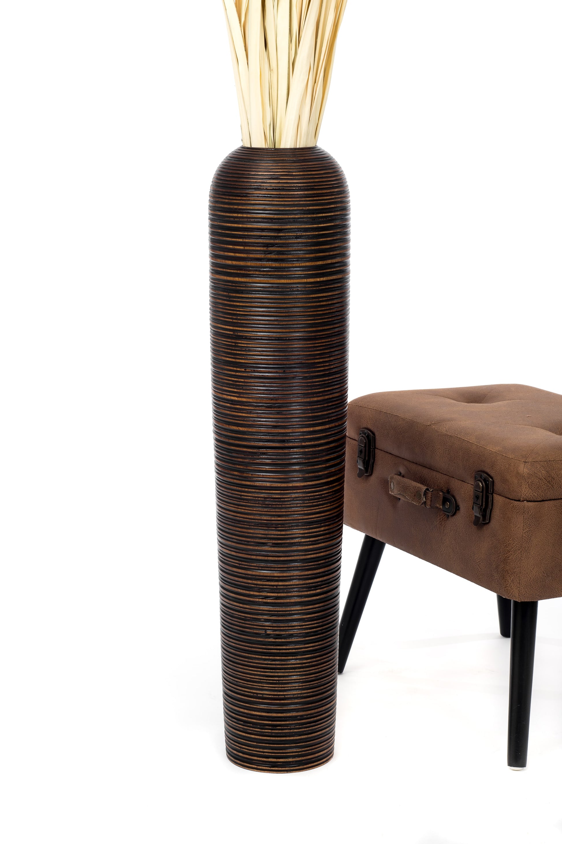 Large Mango Wood Floor Vase – Handcrafted Decorative Highlight from Thailand, brown, 34 inches