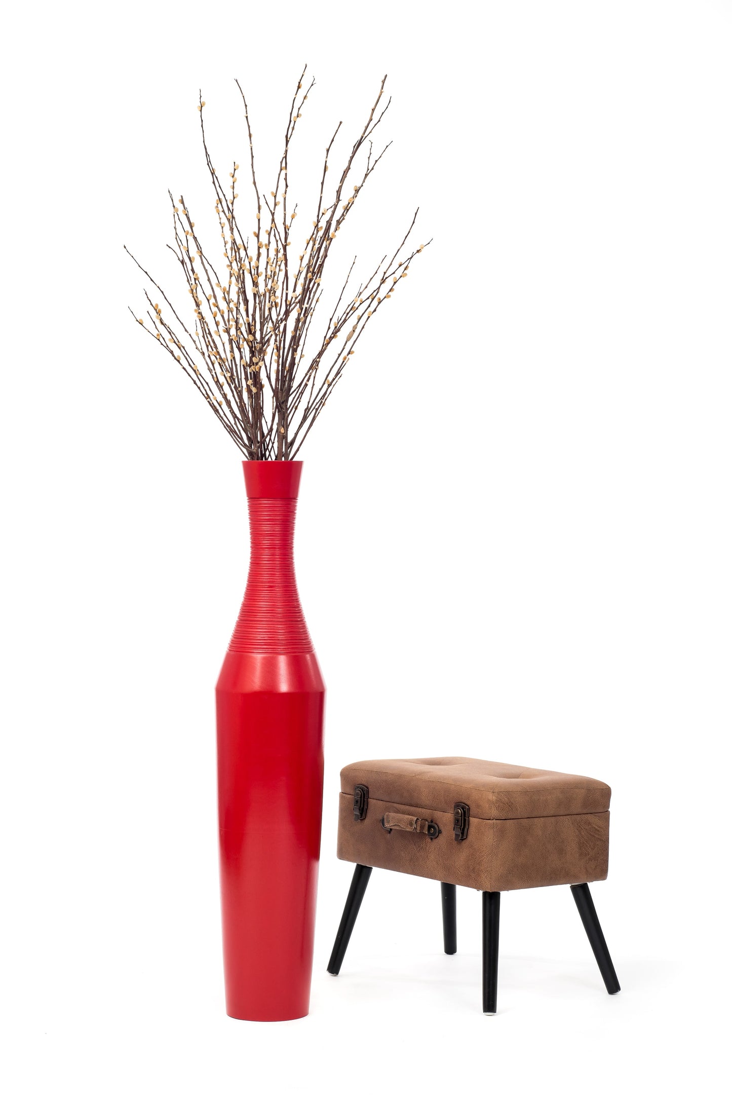 Large Mango Wood Floor Vase – Handcrafted Decorative Highlight from Thailand, red, 41 inches