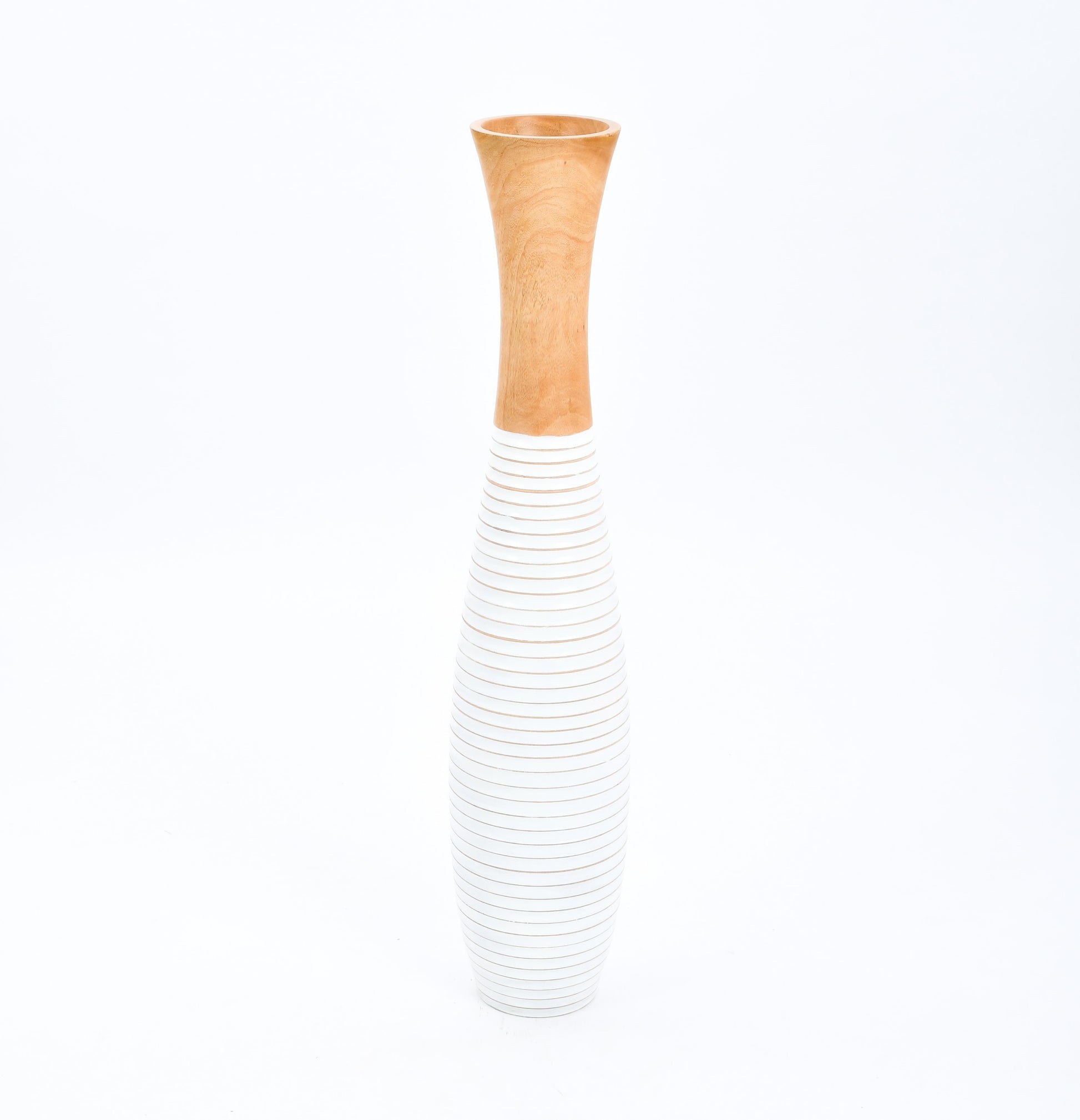 Large Mango Wood Floor Vase – Handcrafted Decorative Highlight from Thailand, white, ecru, 41 inches